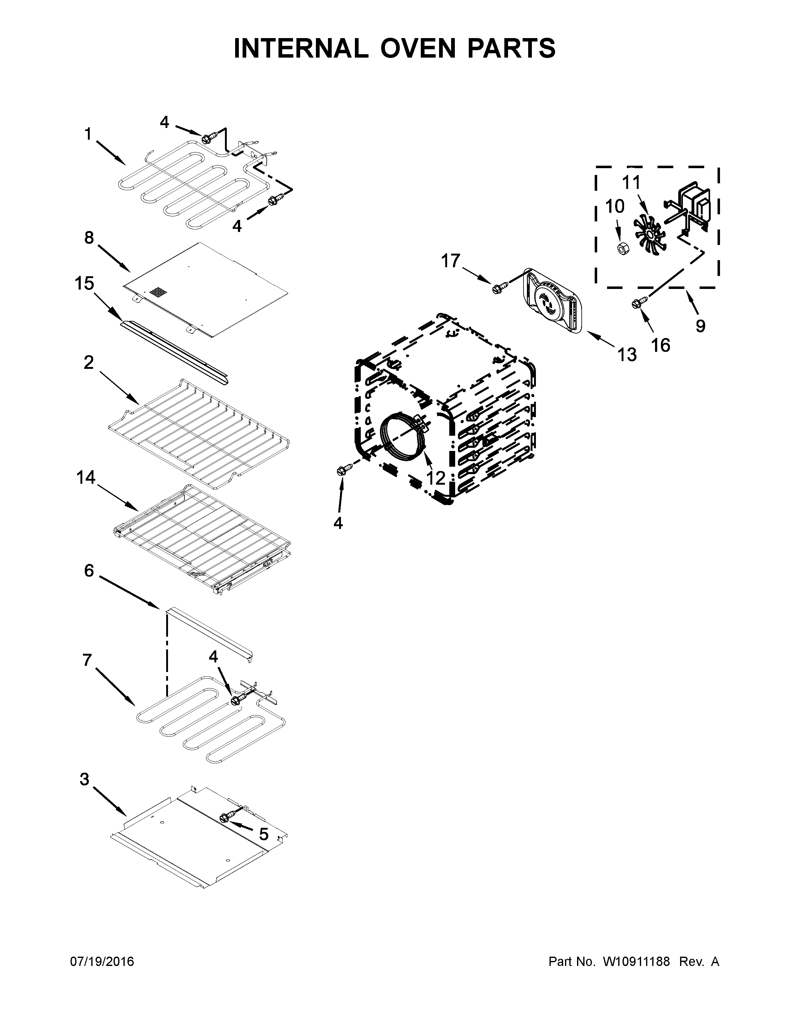 KitchenAid KOCE507EBS02 internal oven parts diagram