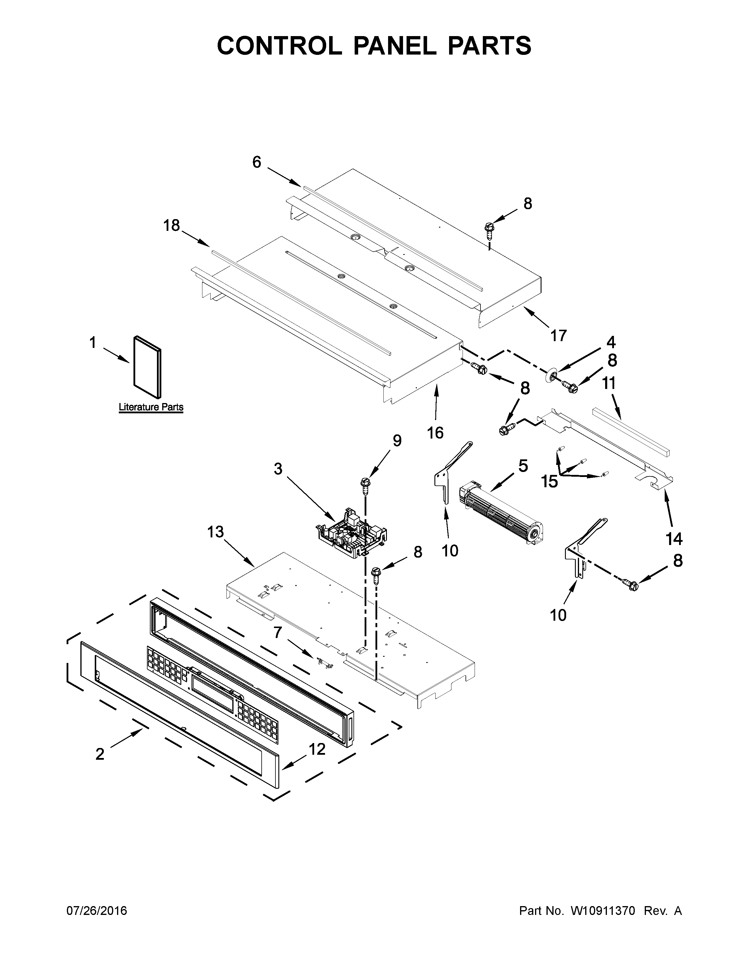 KitchenAid KODE300ESS02 control panel parts diagram