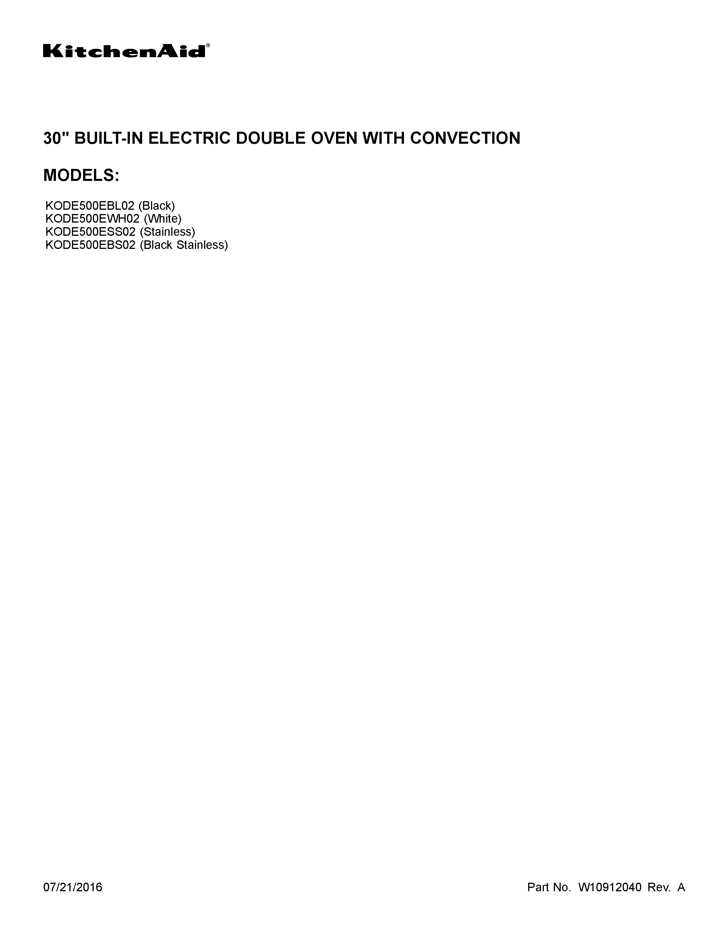 KitchenAid KODE500ESS02 cover sheet diagram