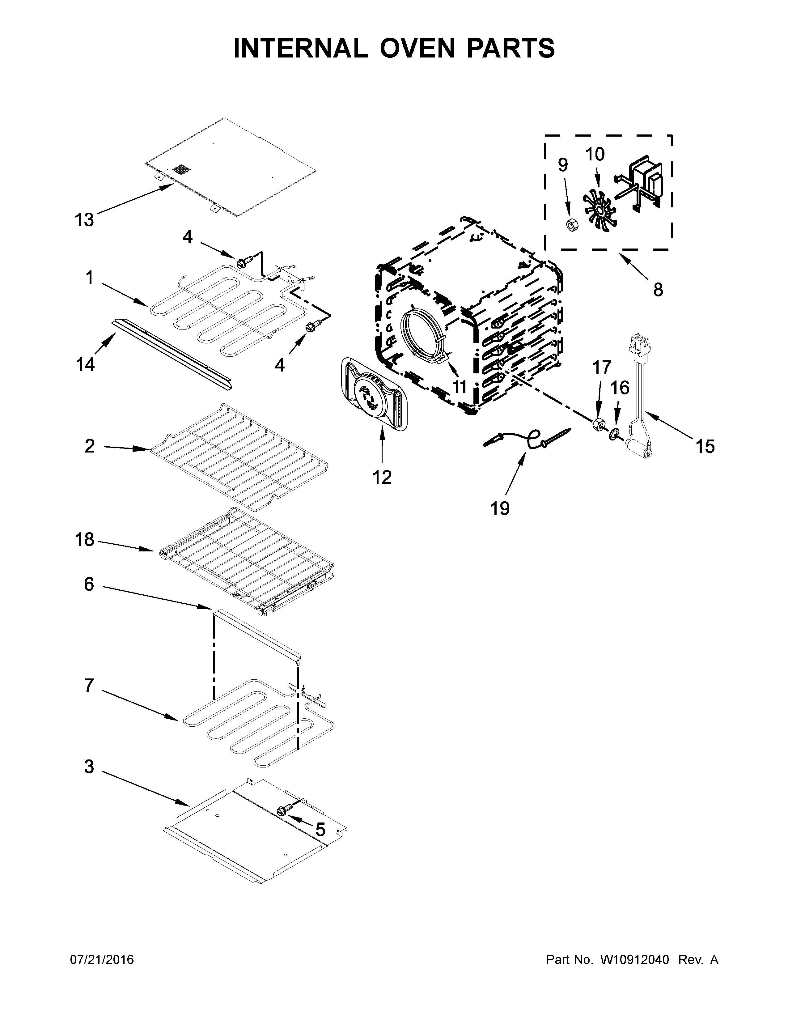 KitchenAid KODE500ESS02 internal oven parts diagram