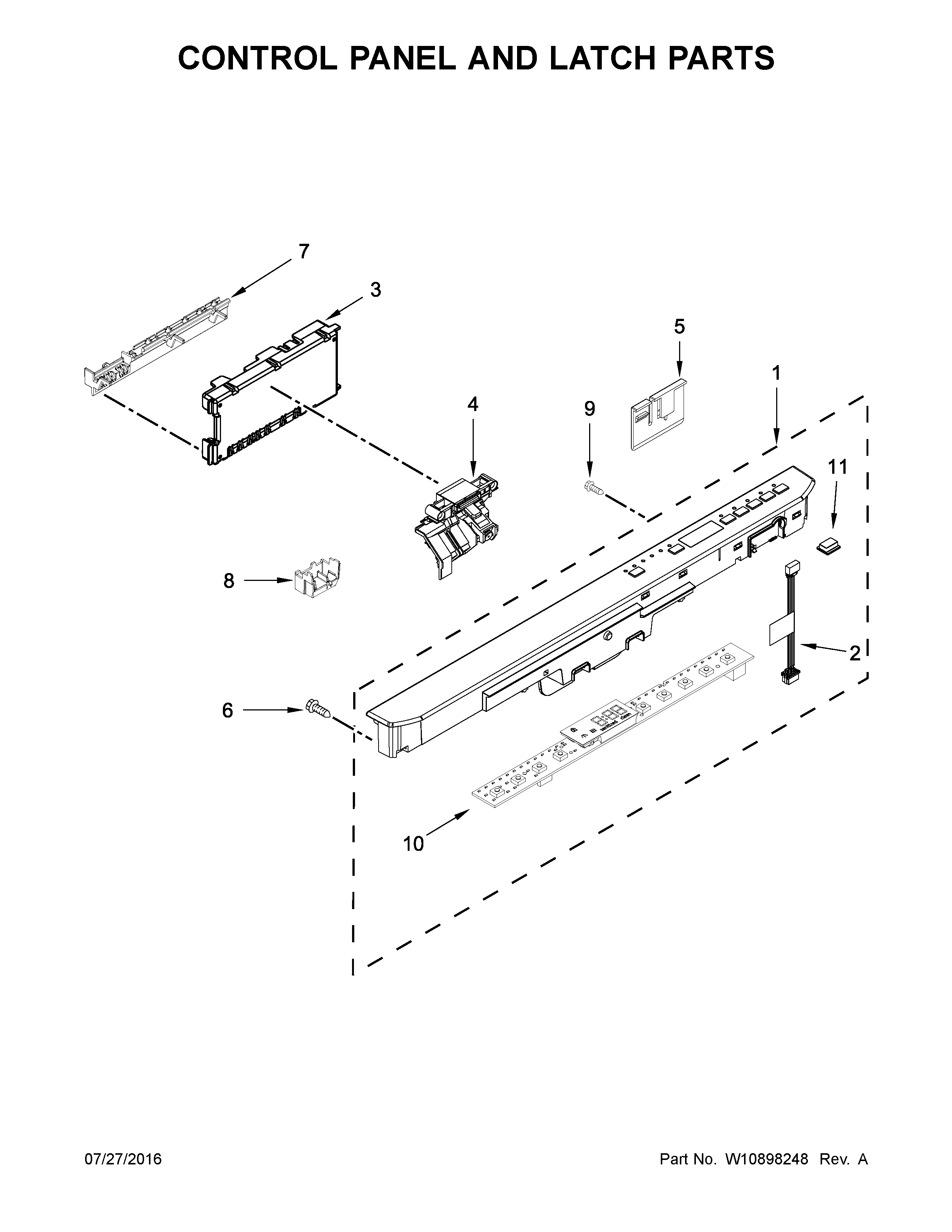 Maytag MDB8959SFE1 control panel and latch parts diagram