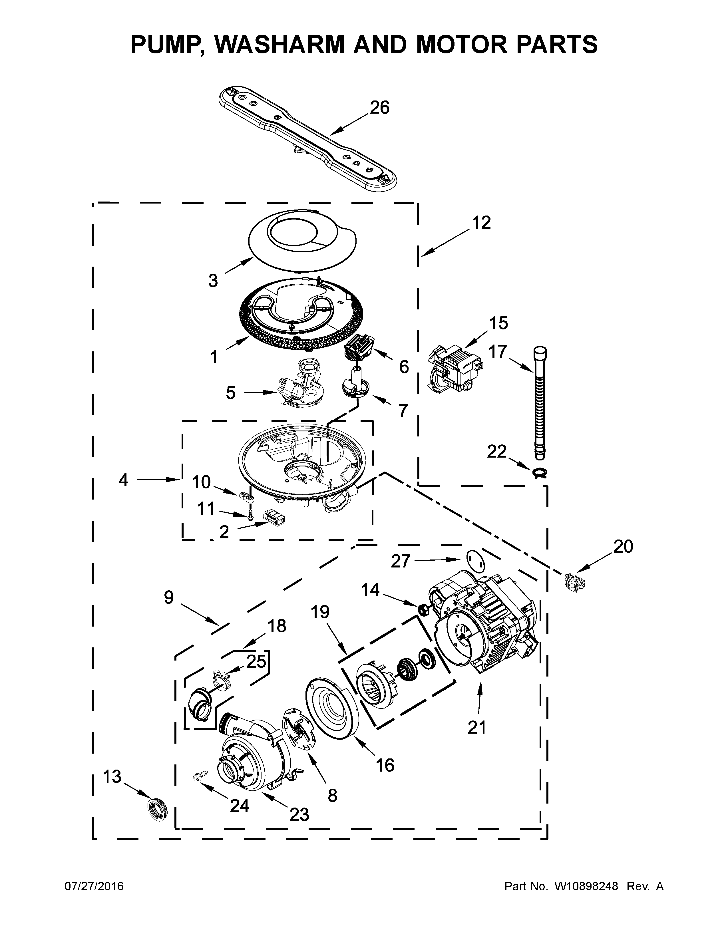 Maytag MDB8959SFE1 pump, washarm and motor parts diagram