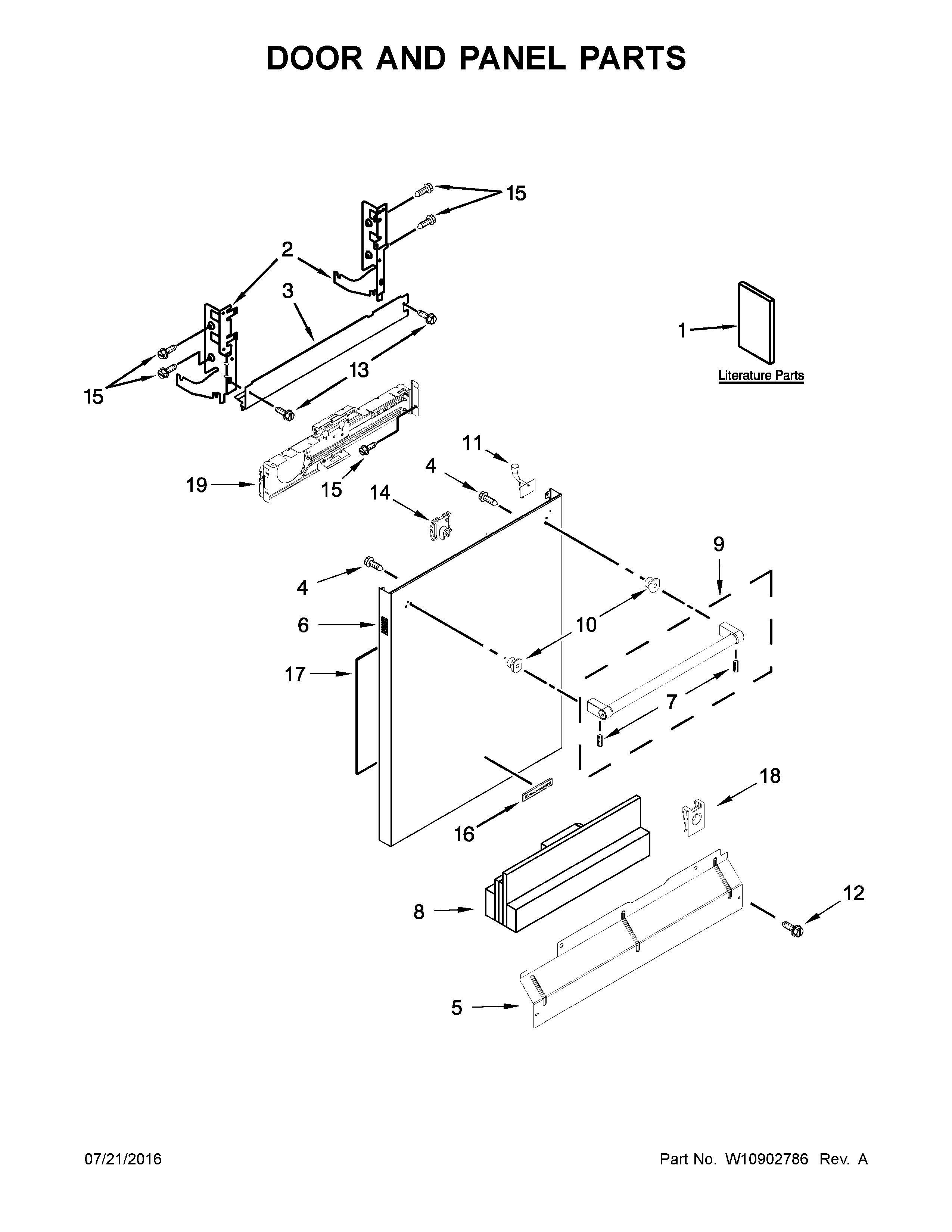 KitchenAid KDTM404EWH2 door and panel parts diagram