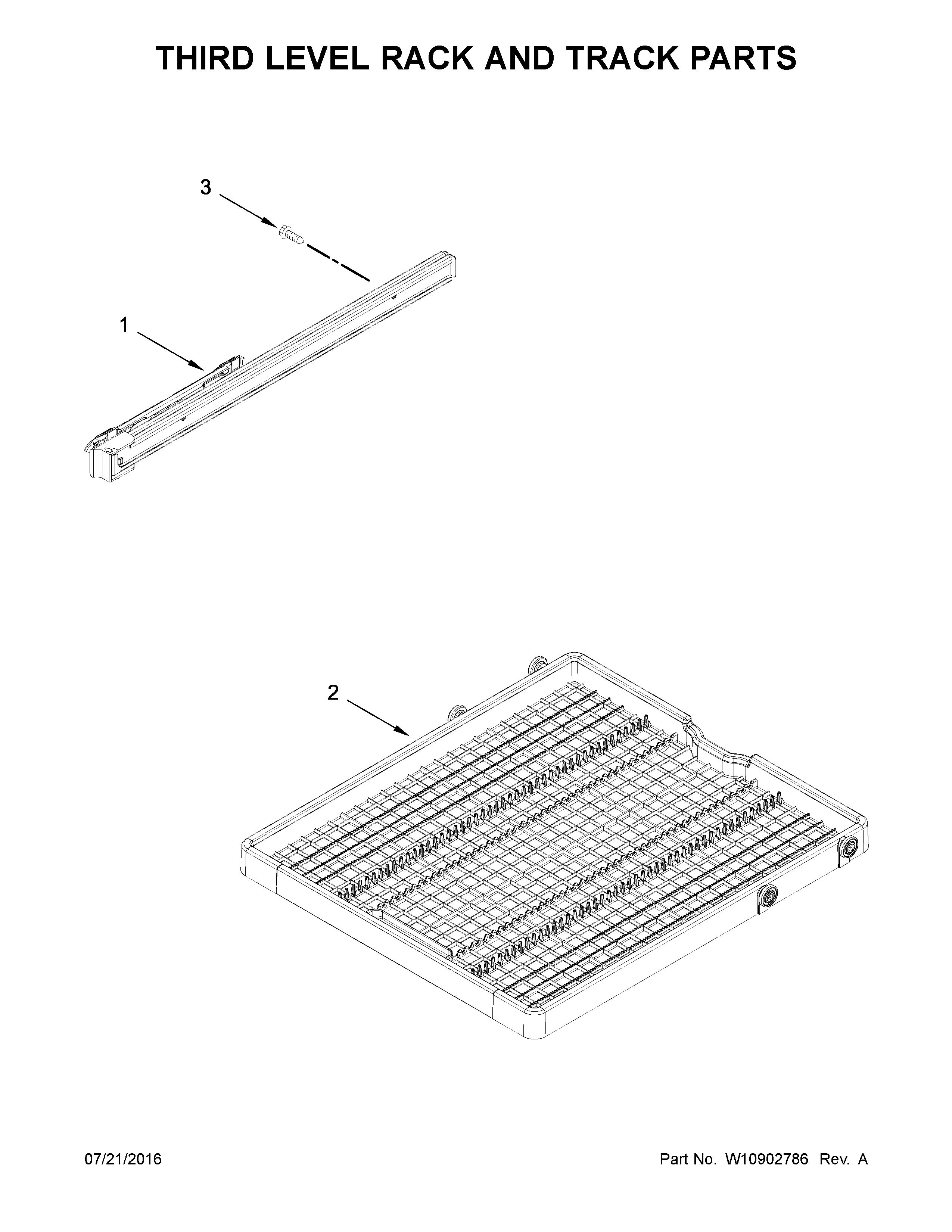 KitchenAid KDTM404EWH2 third level rack and track parts diagram