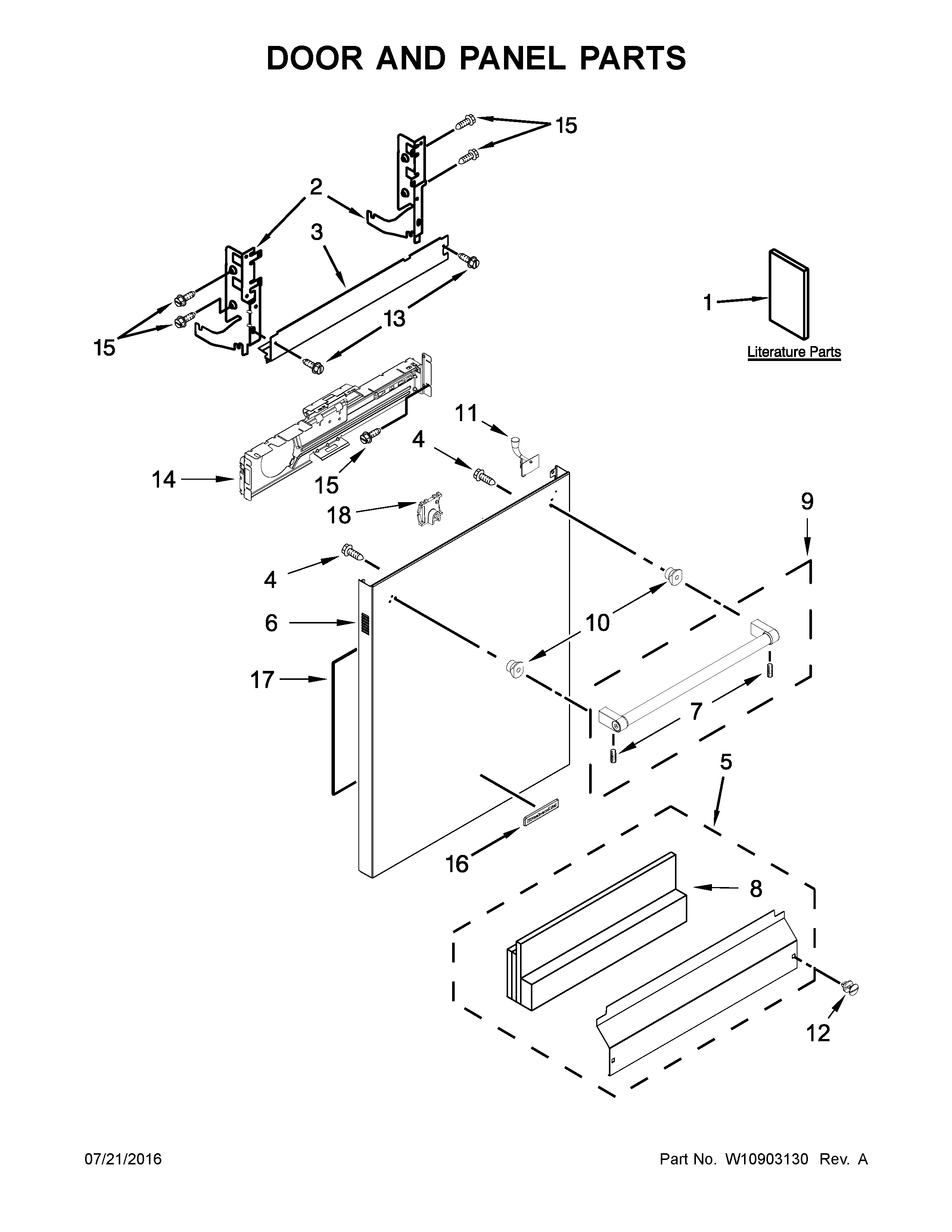 KitchenAid KDTE104ESS2 door and panel parts diagram