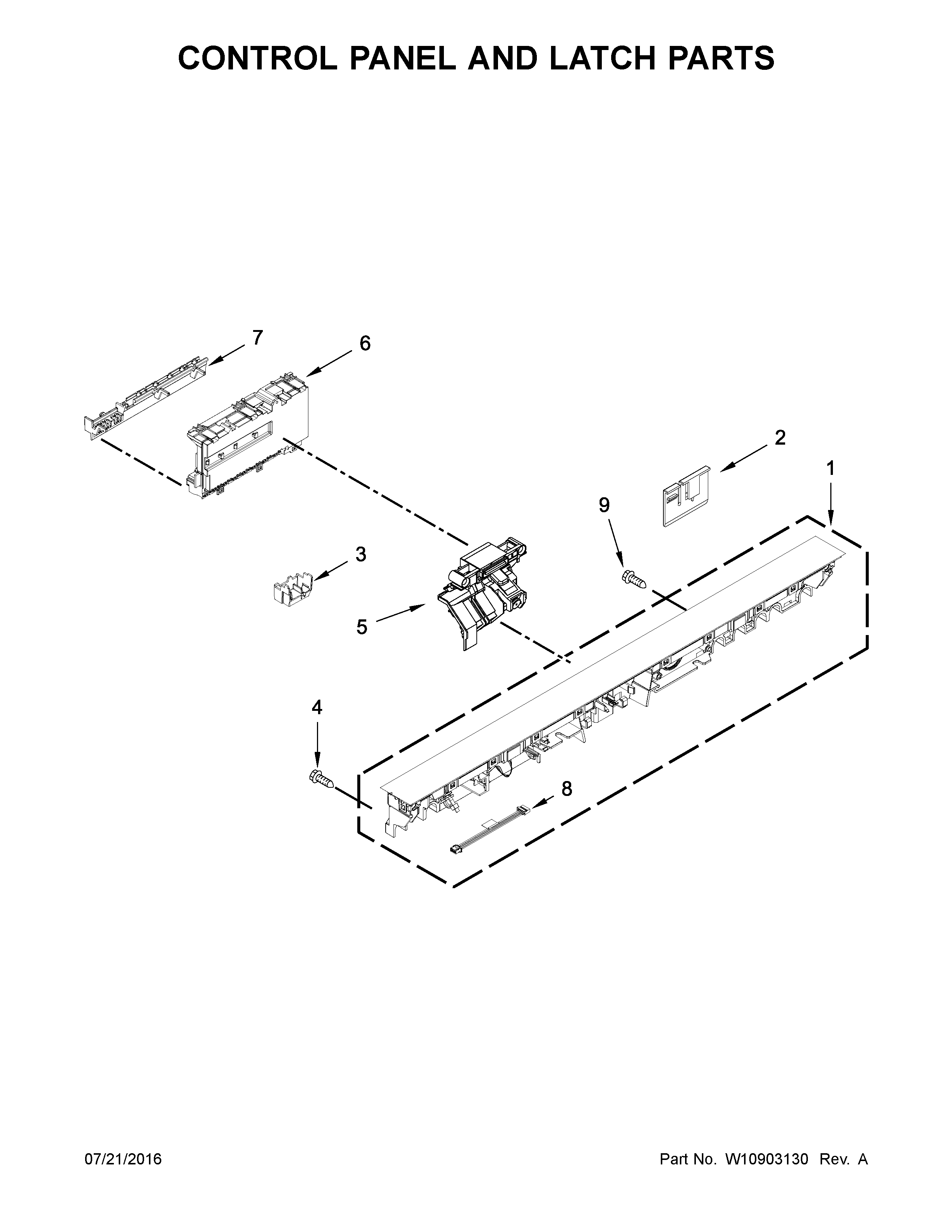 KitchenAid KDTE104ESS2 control panel and latch parts diagram