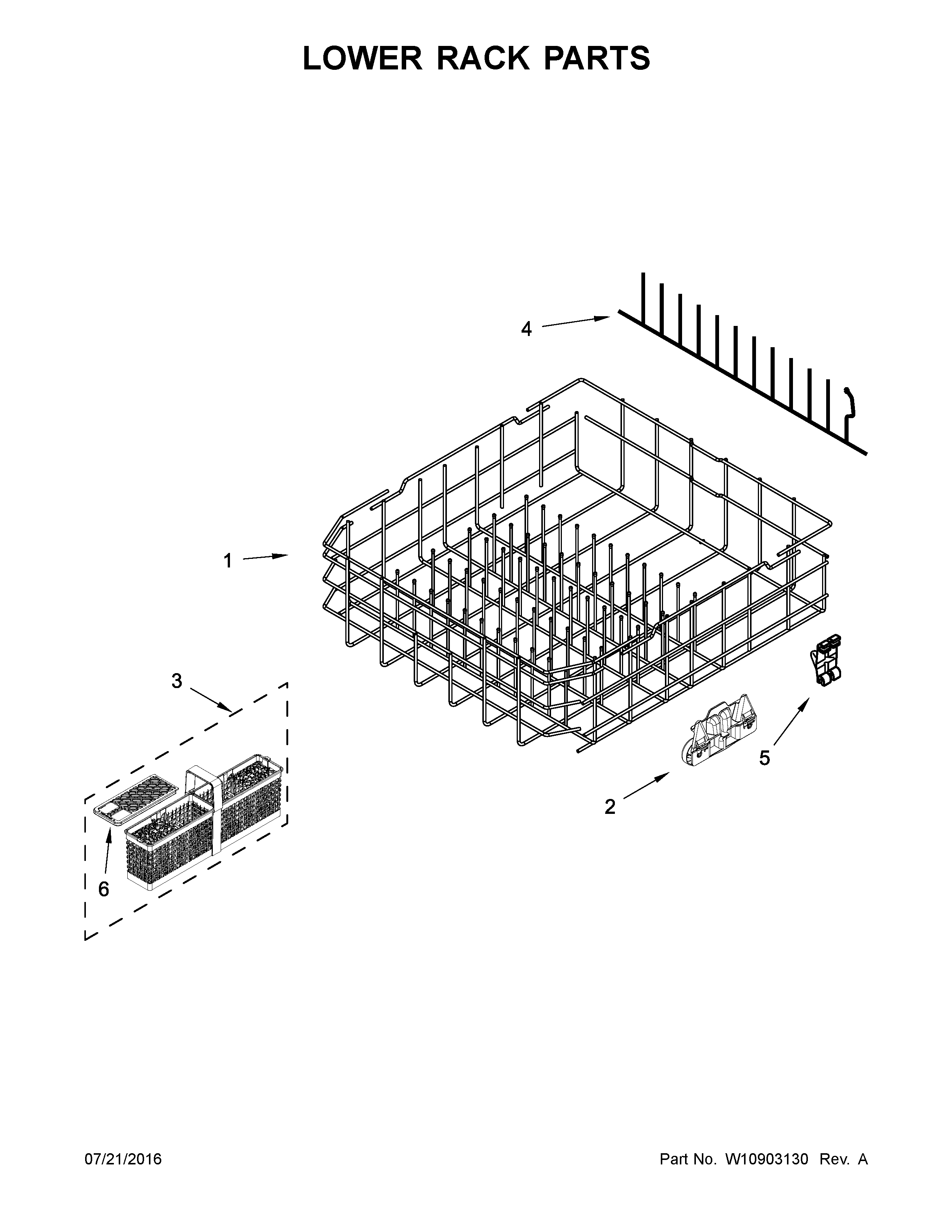 KitchenAid KDTE104ESS2 lower rack parts diagram