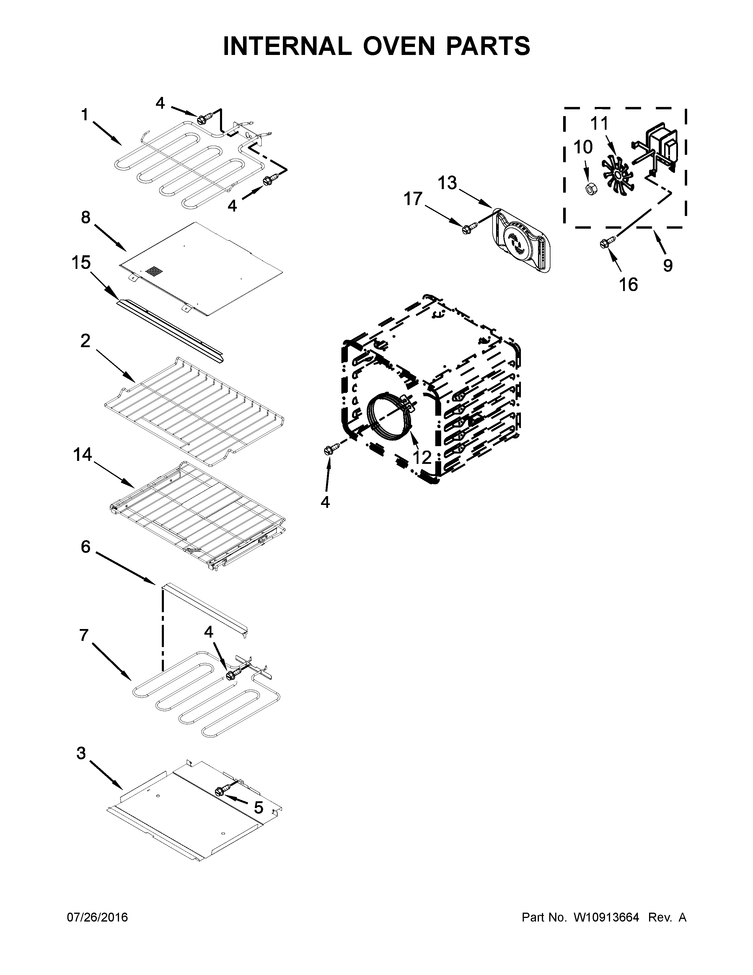 KitchenAid KOCE507EWH05 internal oven parts diagram