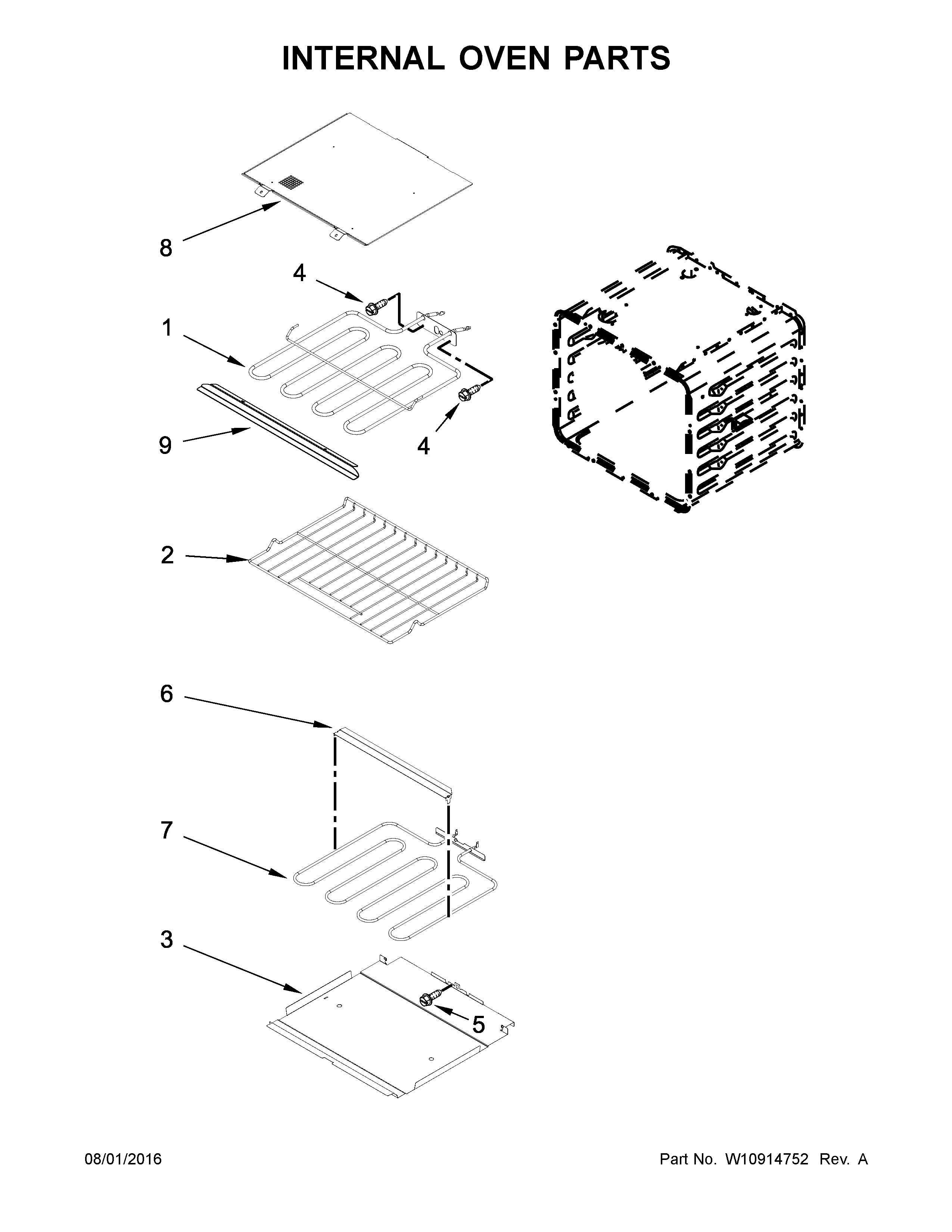 KitchenAid KODT100ESS01 internal oven parts diagram