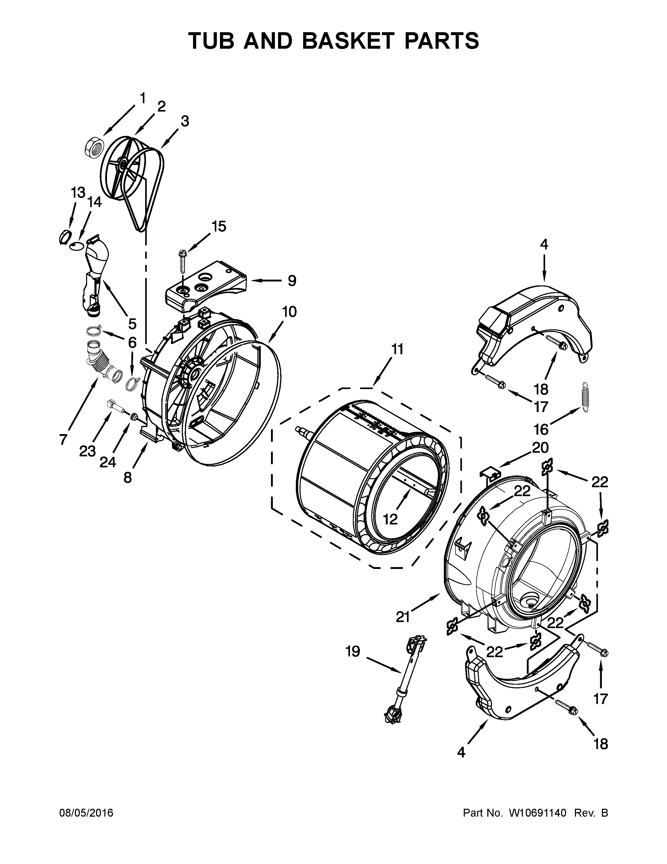 Maytag MHN33PNCGW0 tub and basket parts diagram