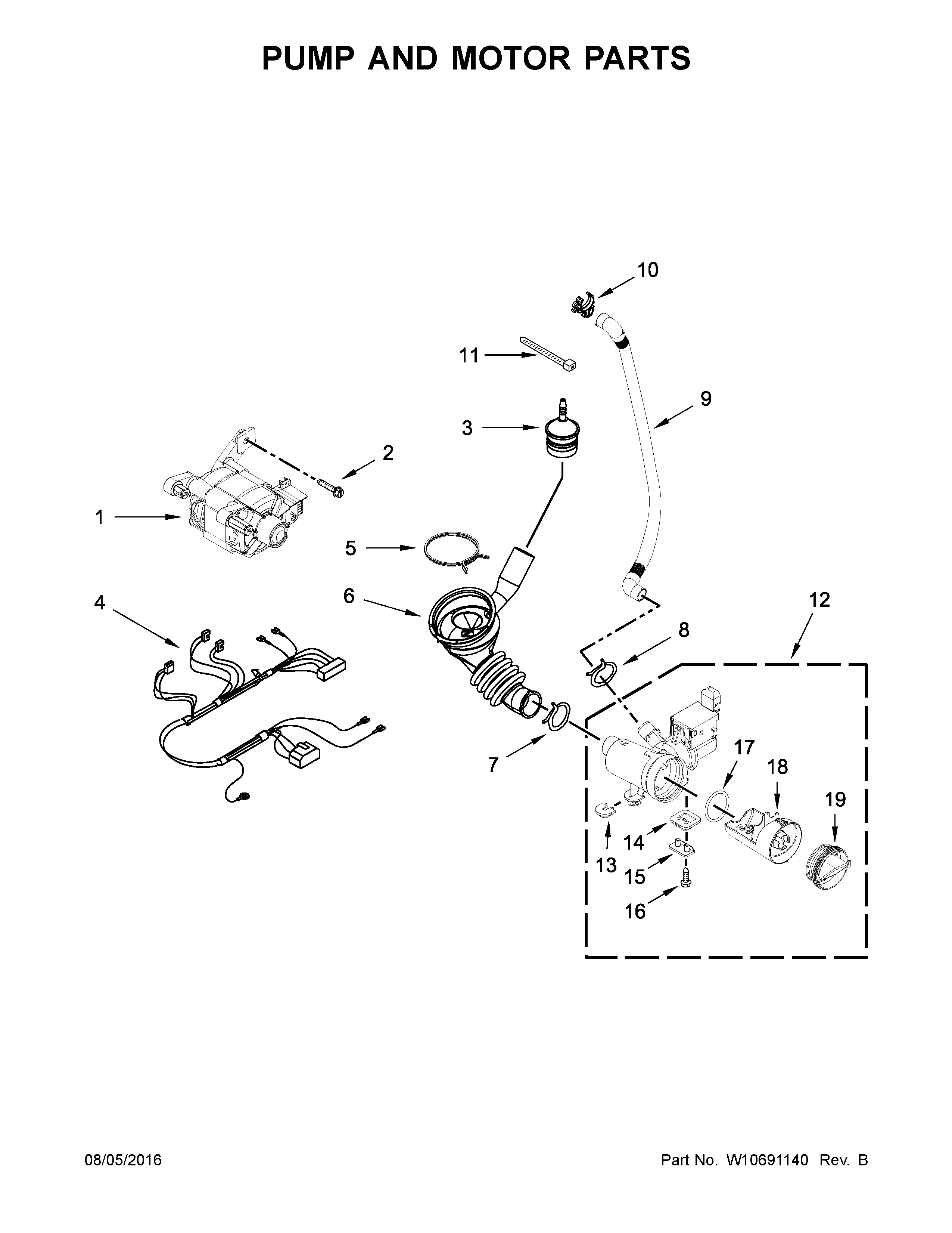 Maytag MHN33PNCGW0 pump and motor parts diagram