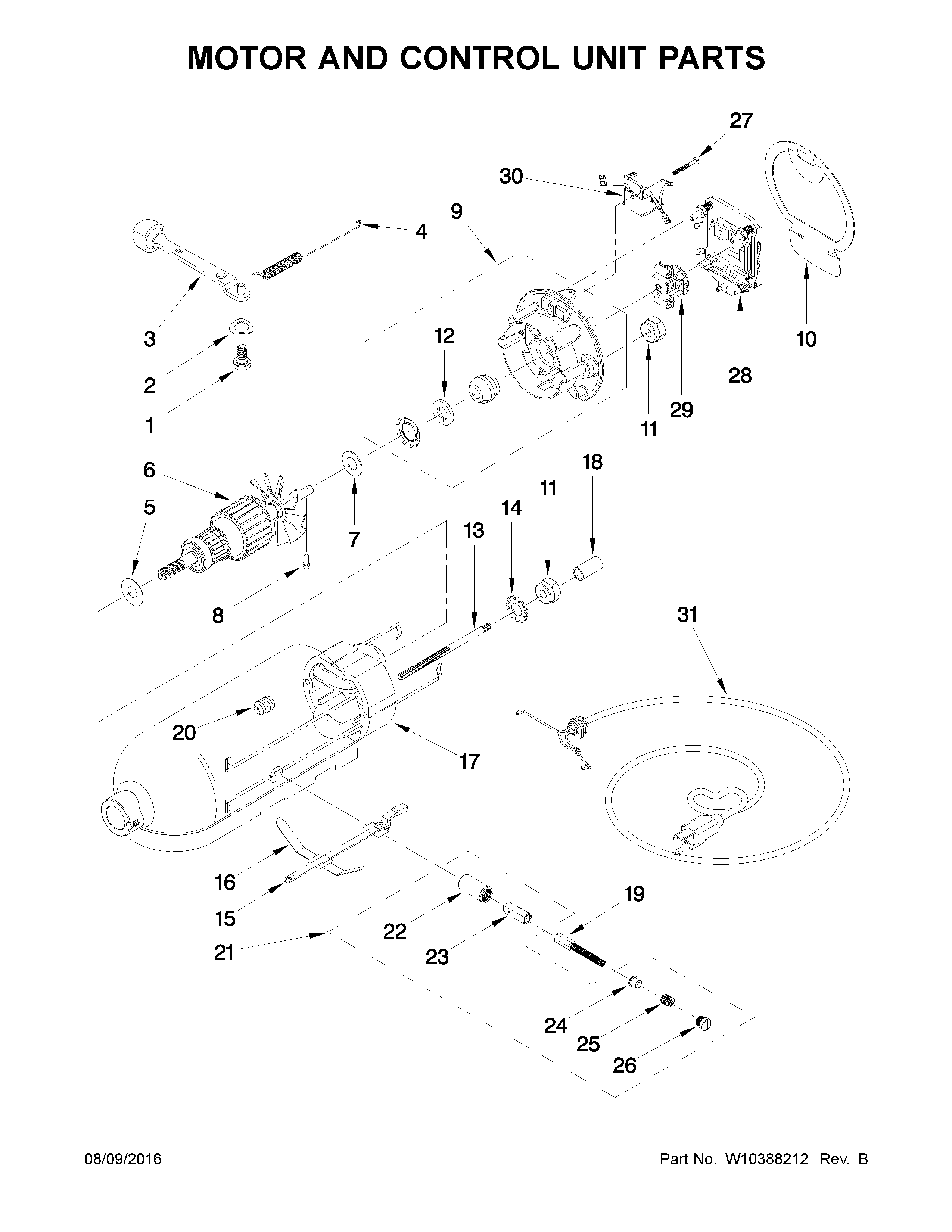 KitchenAid 5KSM150PSIAC4 motor and control unit parts diagram