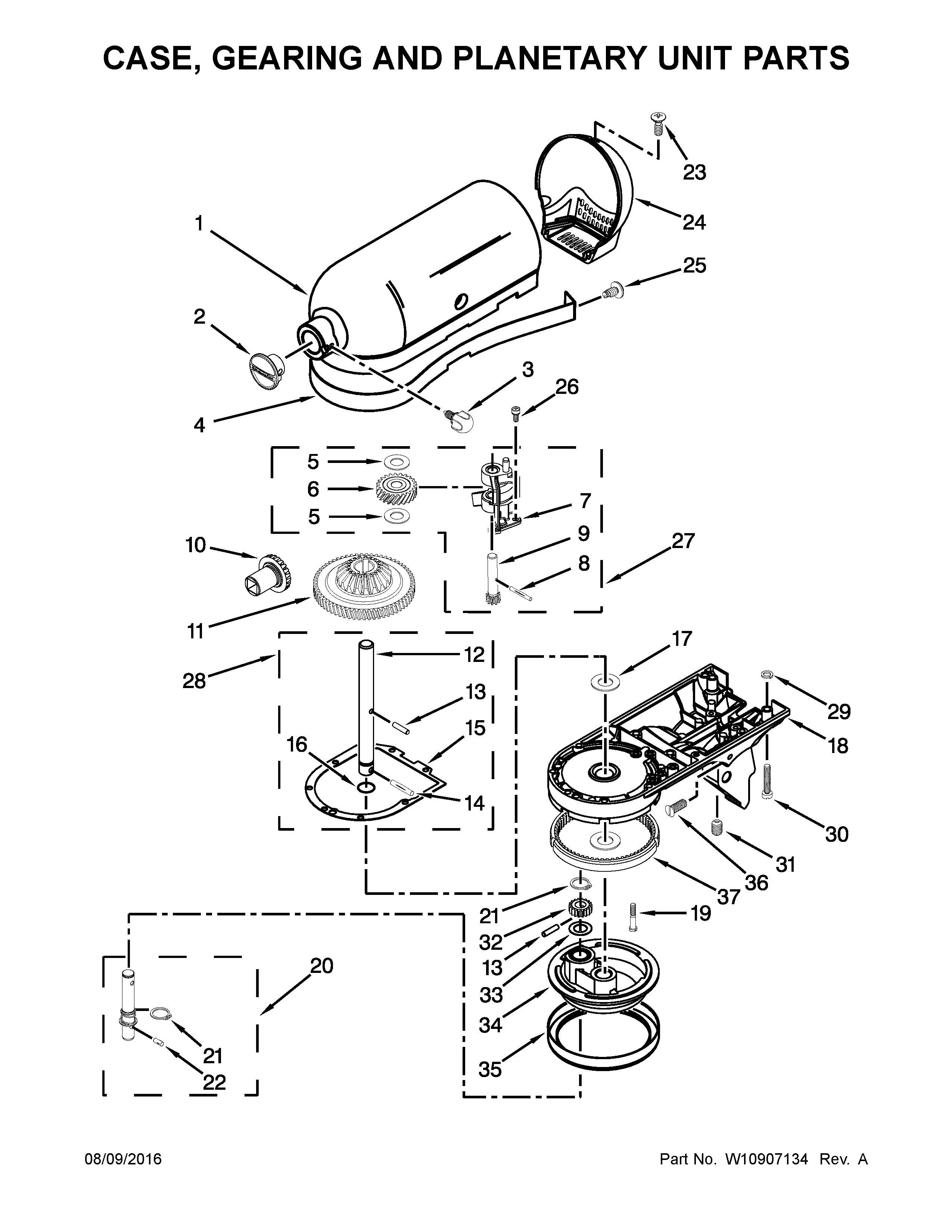 KitchenAid KSM106GBQGC0 case, gearing and planetary unit parts diagram