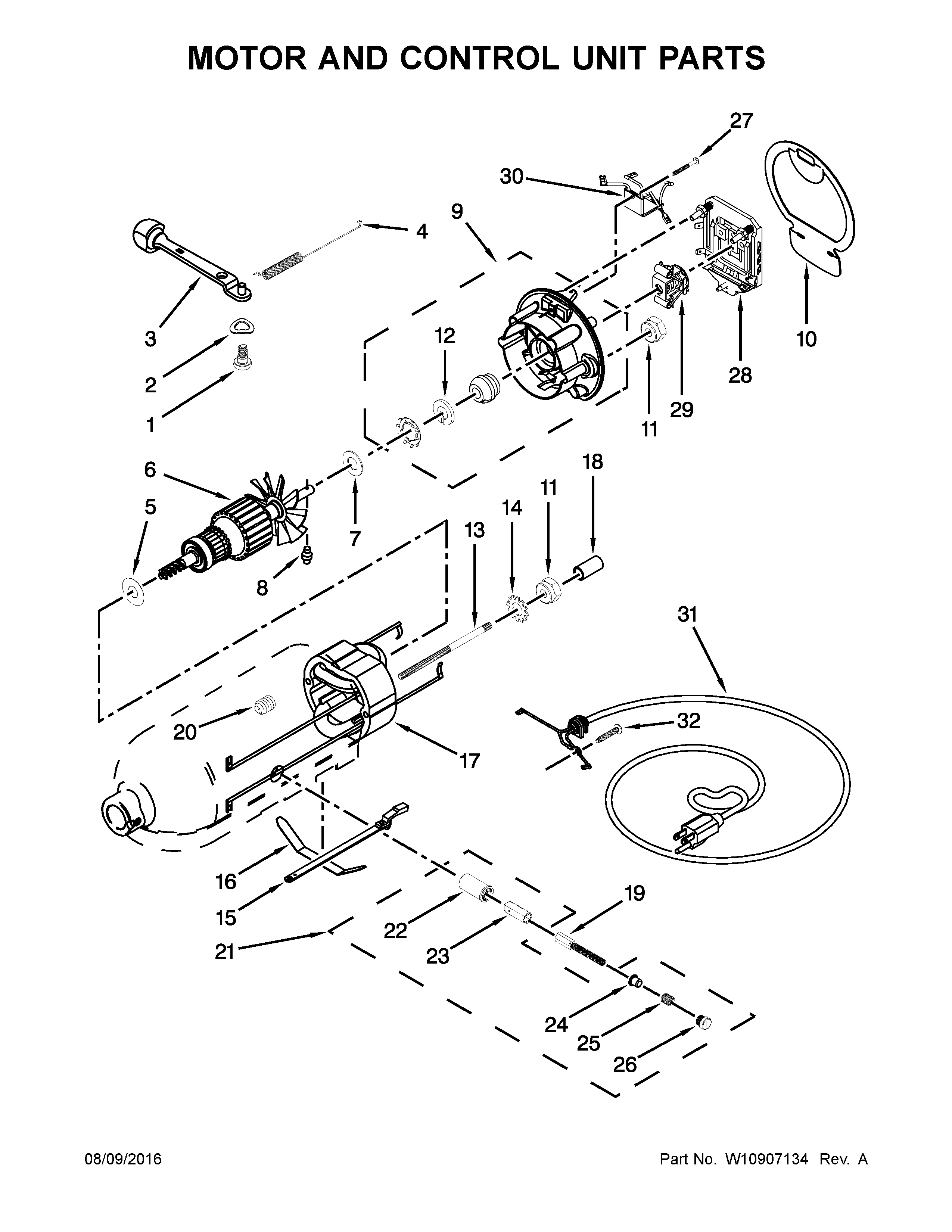 KitchenAid KSM106GBQGC0 motor and control unit parts diagram