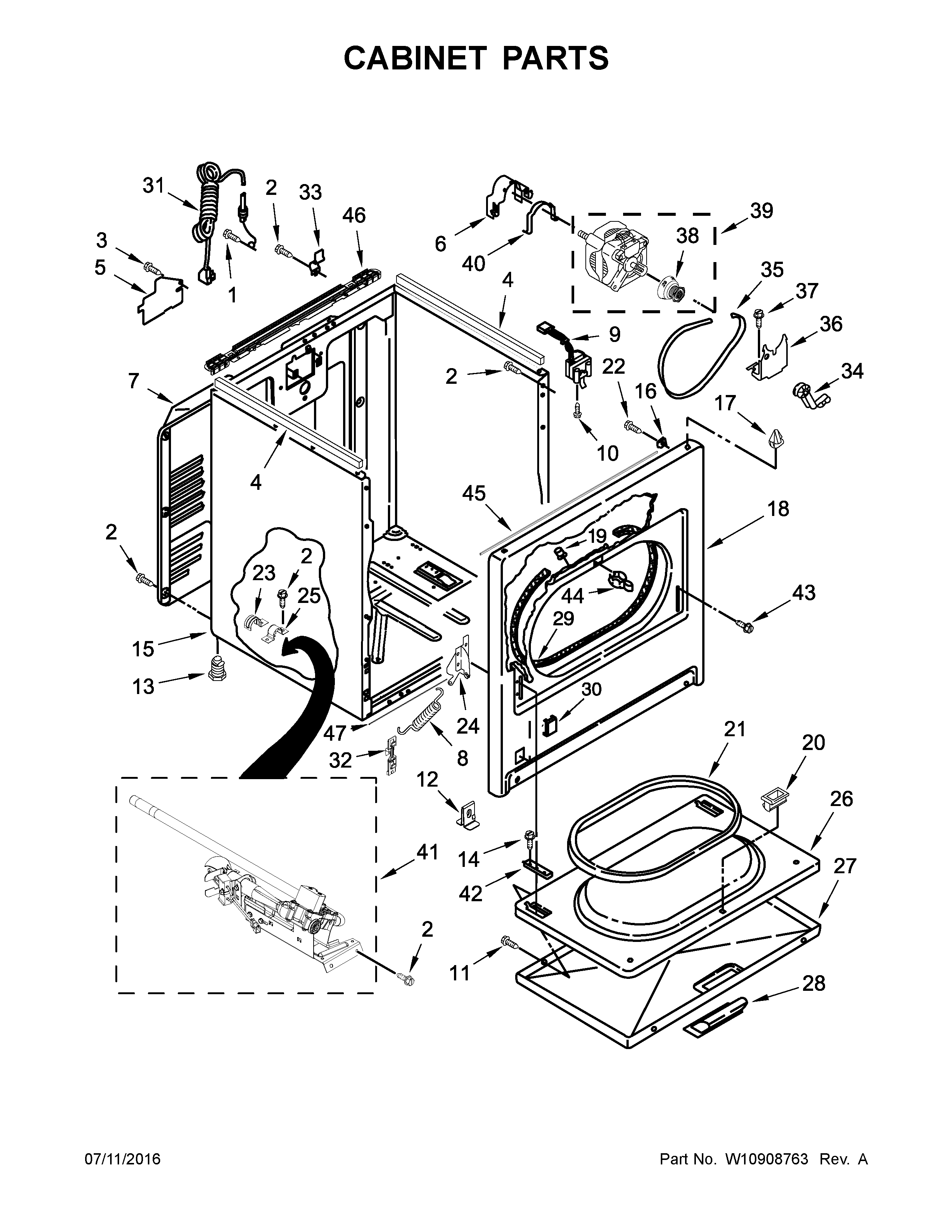 Whirlpool 7MWGD2150EN1 cabinet parts diagram