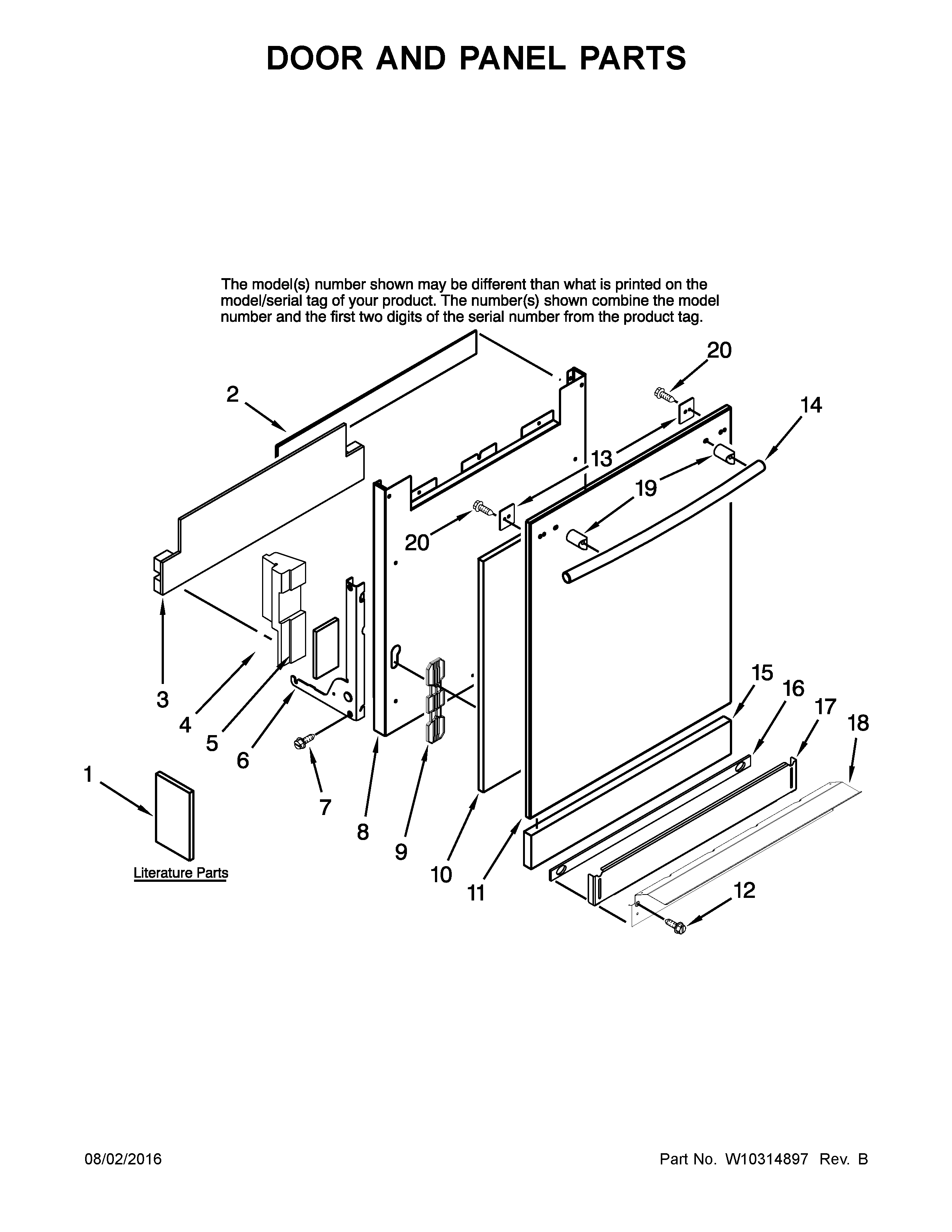 Jenn-Air JDB1255AWW2 door and panel parts diagram