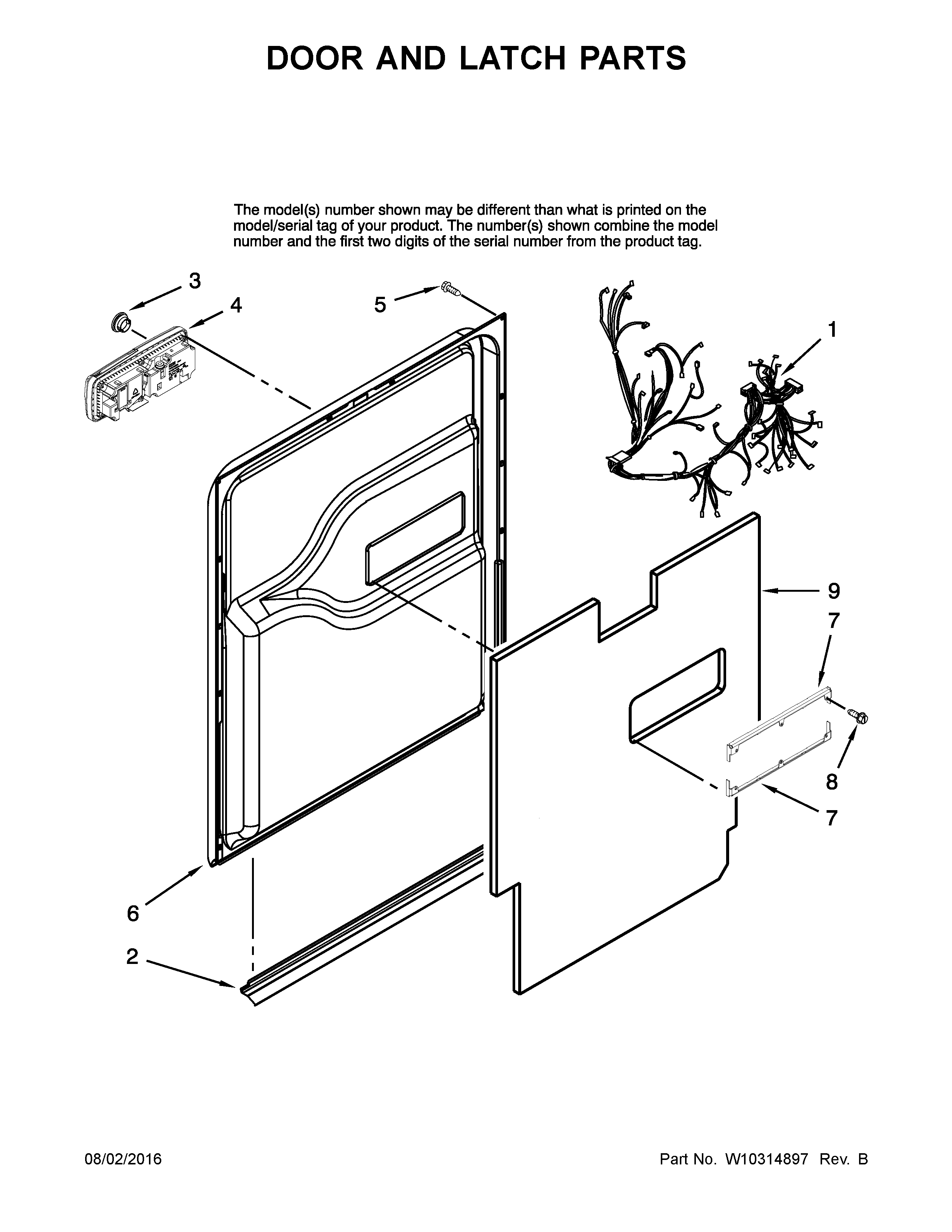 Jenn-Air JDB1255AWW2 door and latch parts diagram