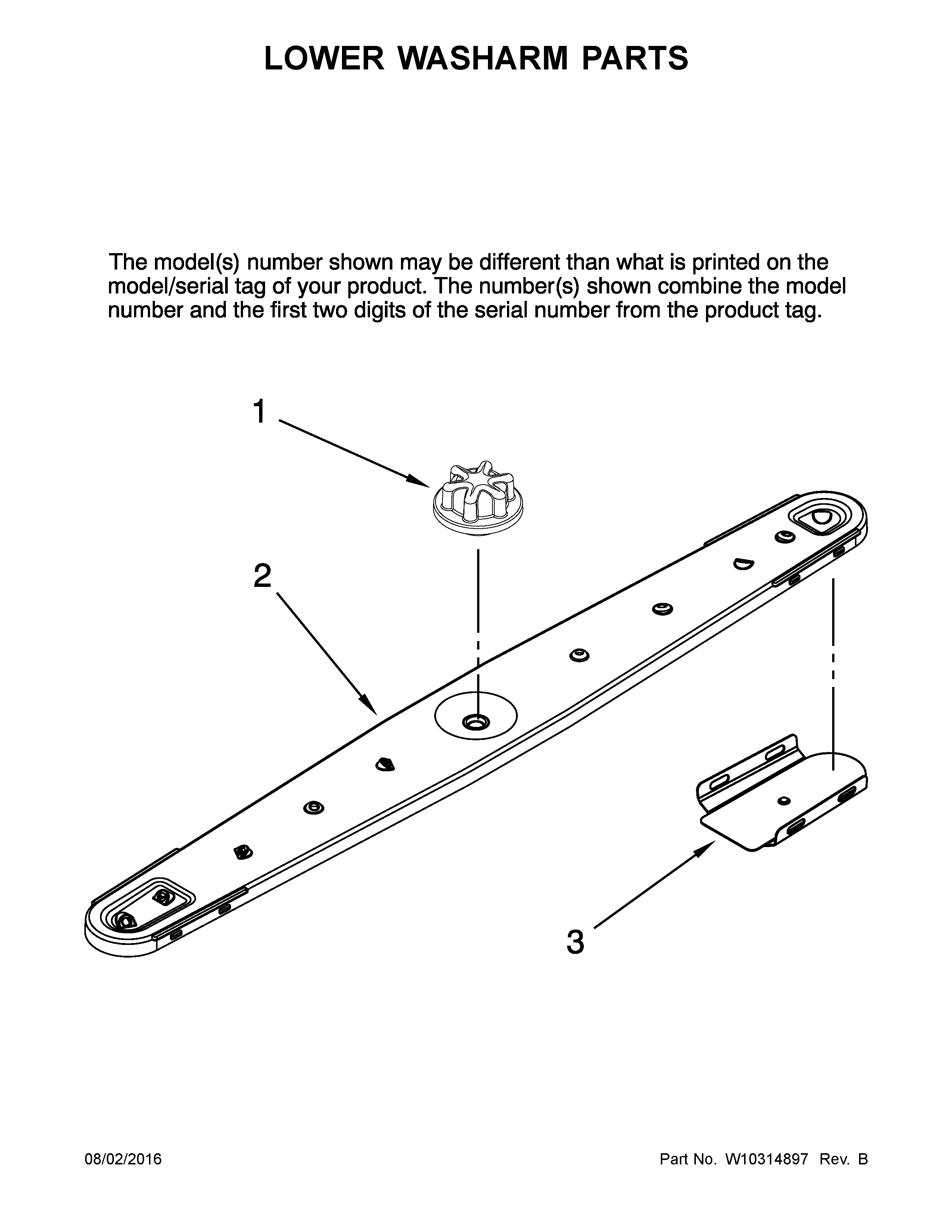 Jenn-Air JDB1255AWW2 lower washarm parts diagram