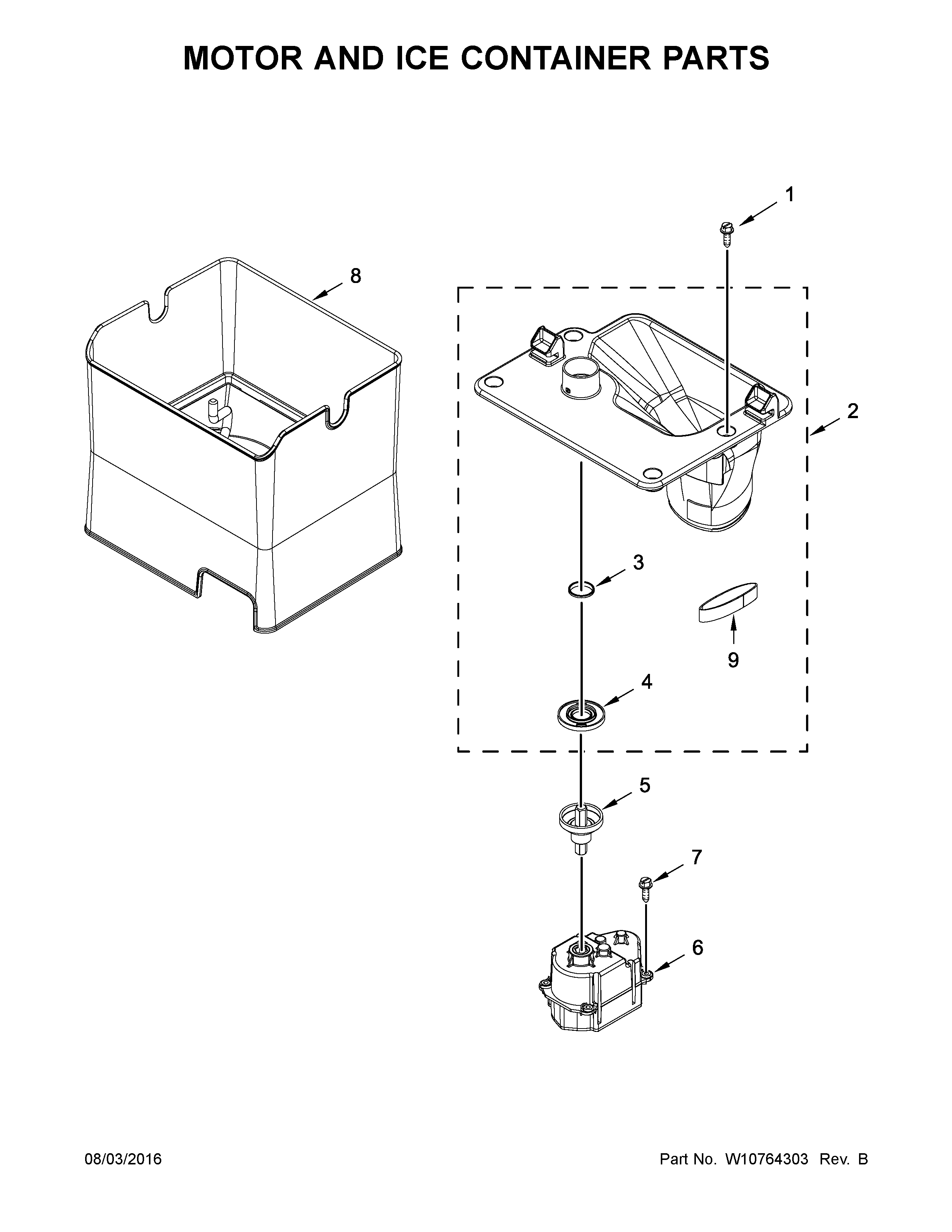 Jenn-Air JFX2897DRP00 motor and ice container parts diagram
