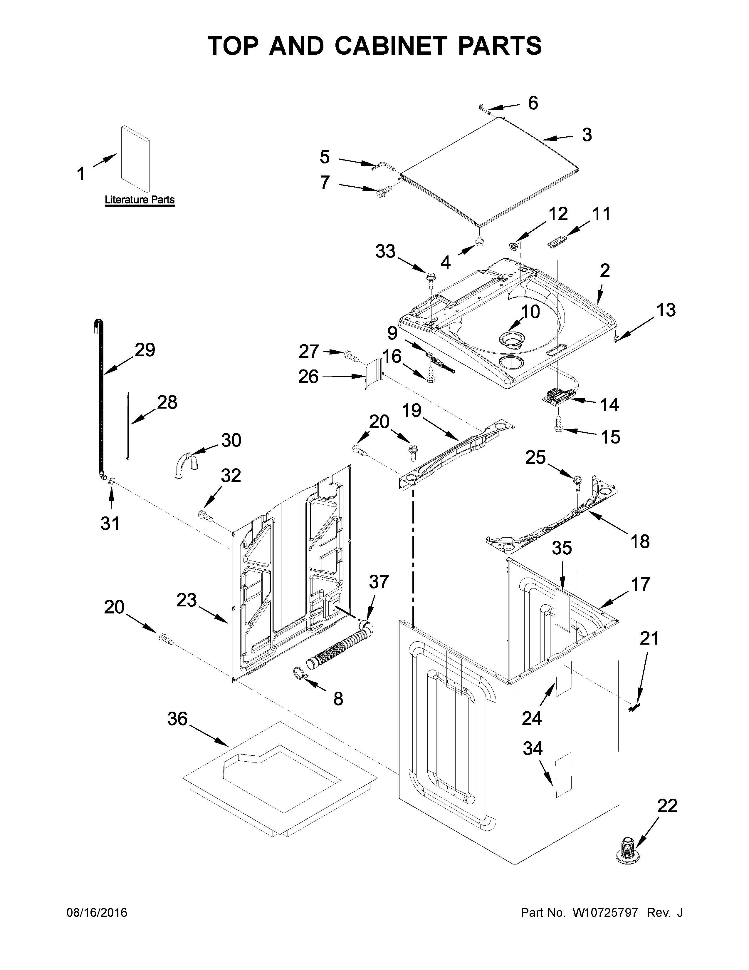 Whirlpool WTW8500DC0 top and cabinet parts diagram