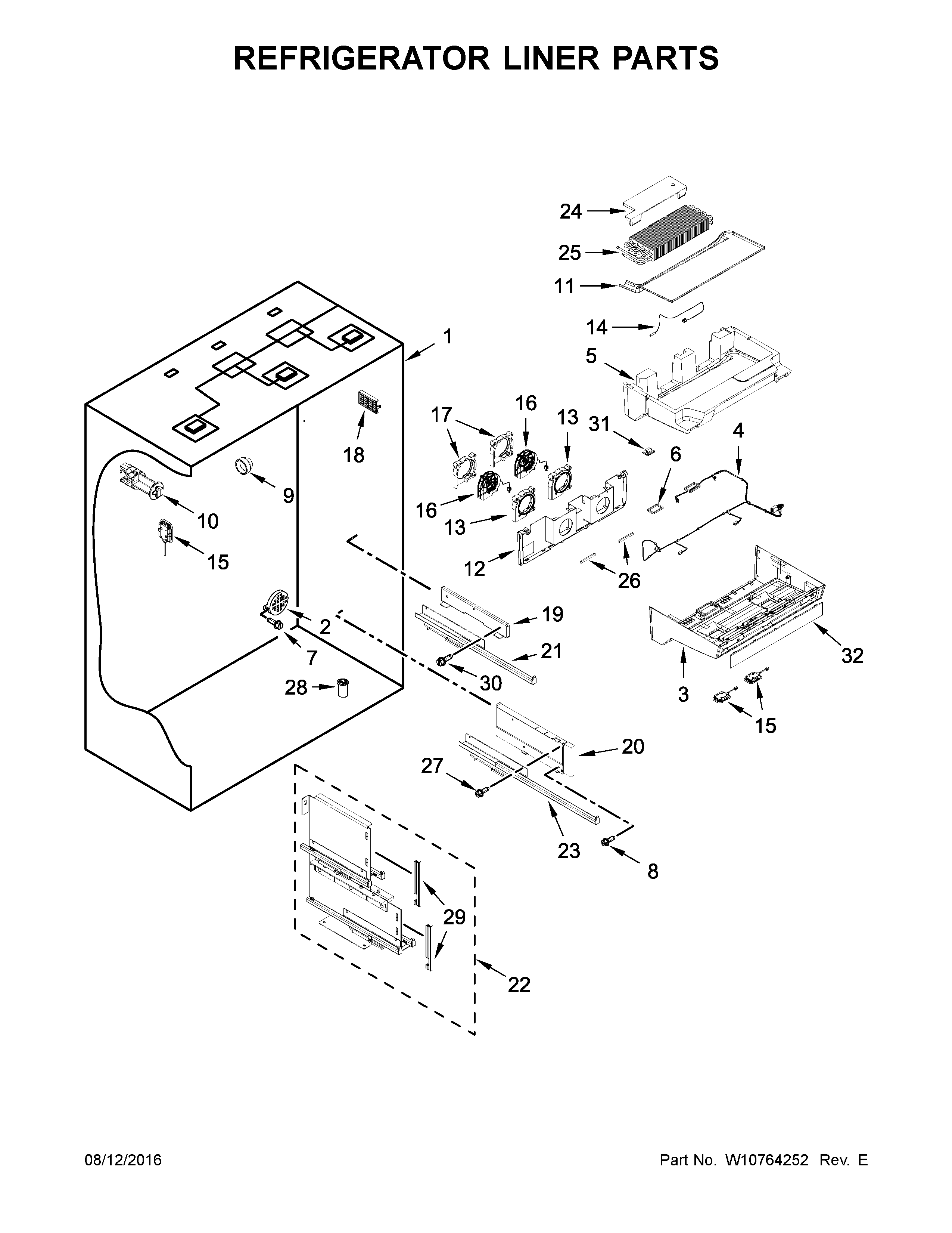 KitchenAid KBFN402ESS00 refrigerator liner parts diagram