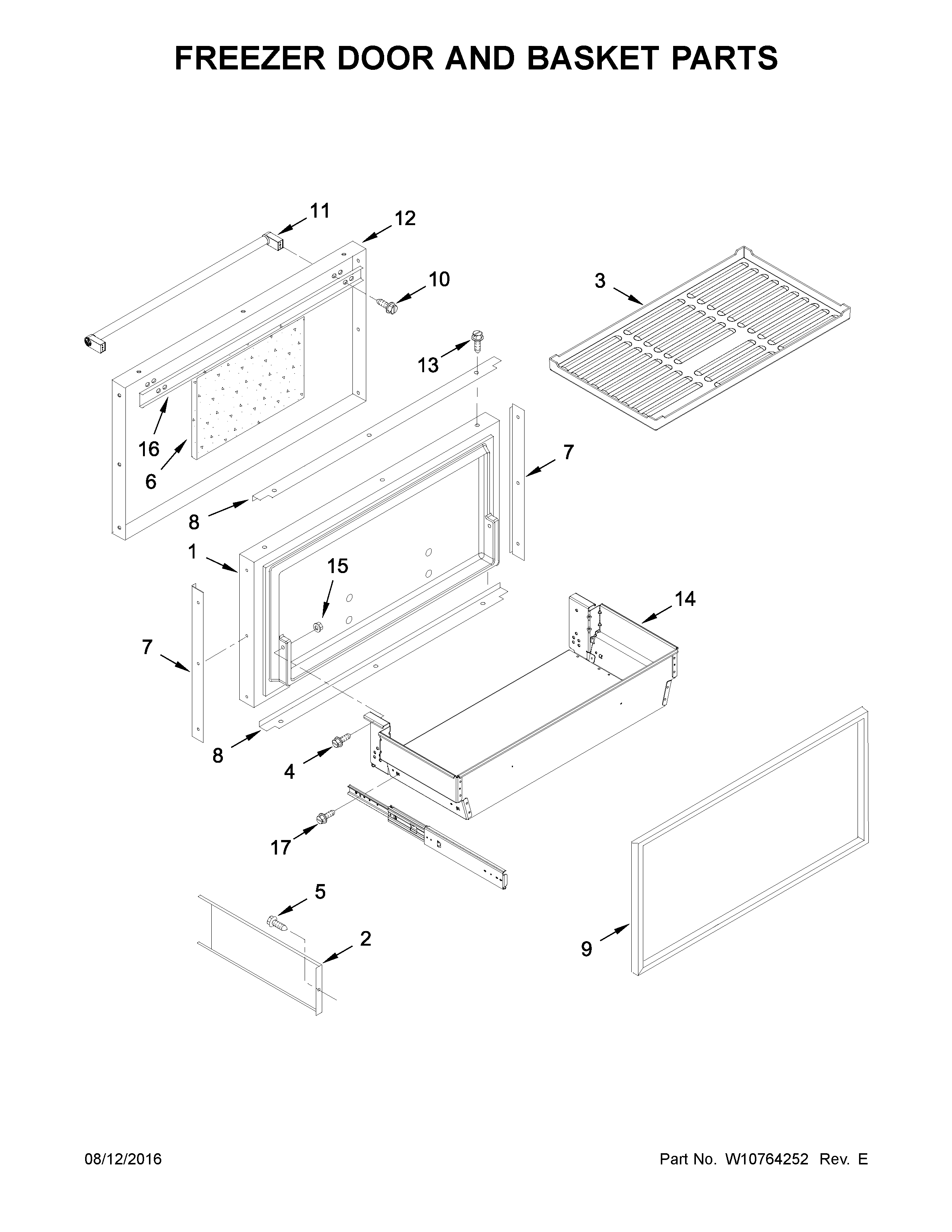 KitchenAid KBFN402ESS00 freezer door and basket parts diagram