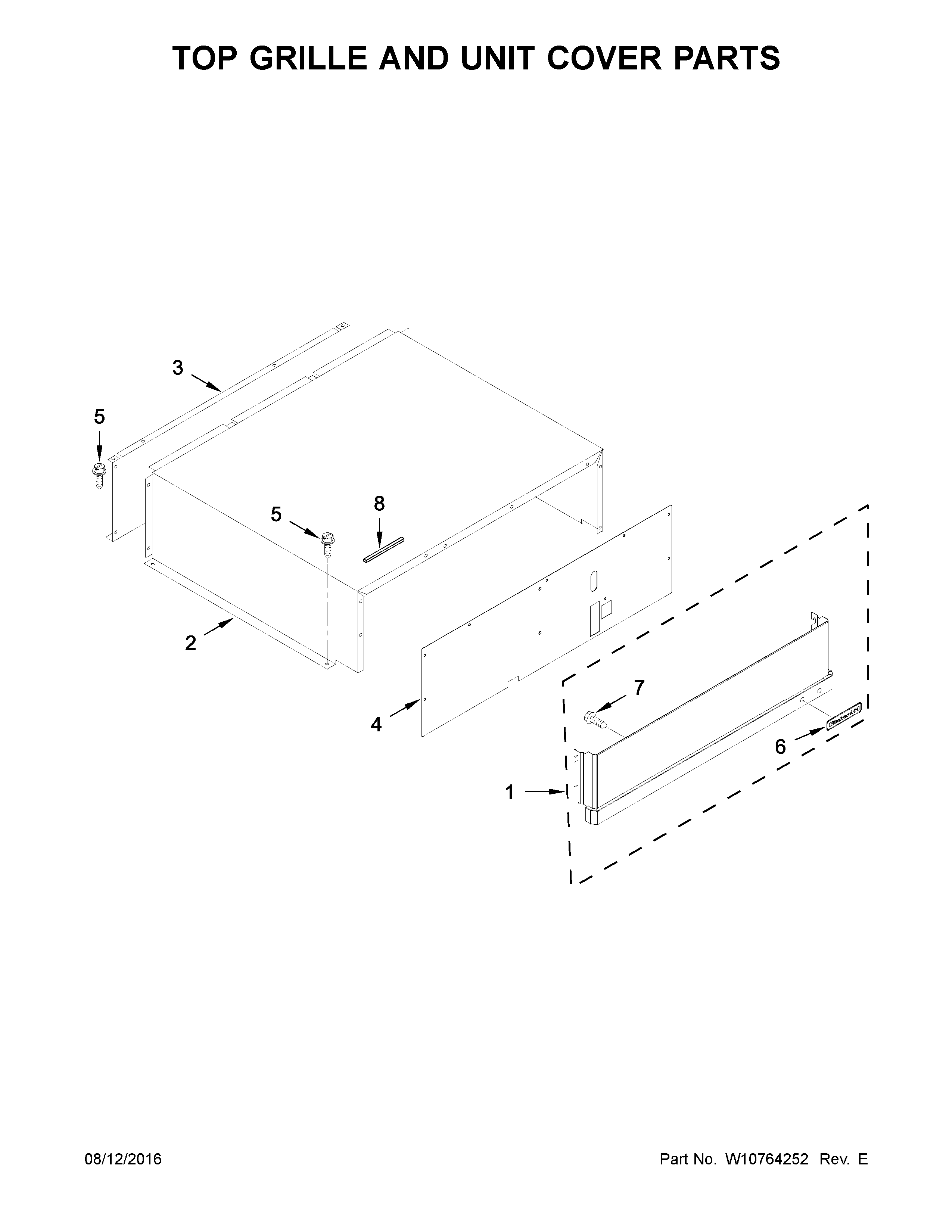 KitchenAid KBFN402ESS00 top grille and unit cover parts diagram