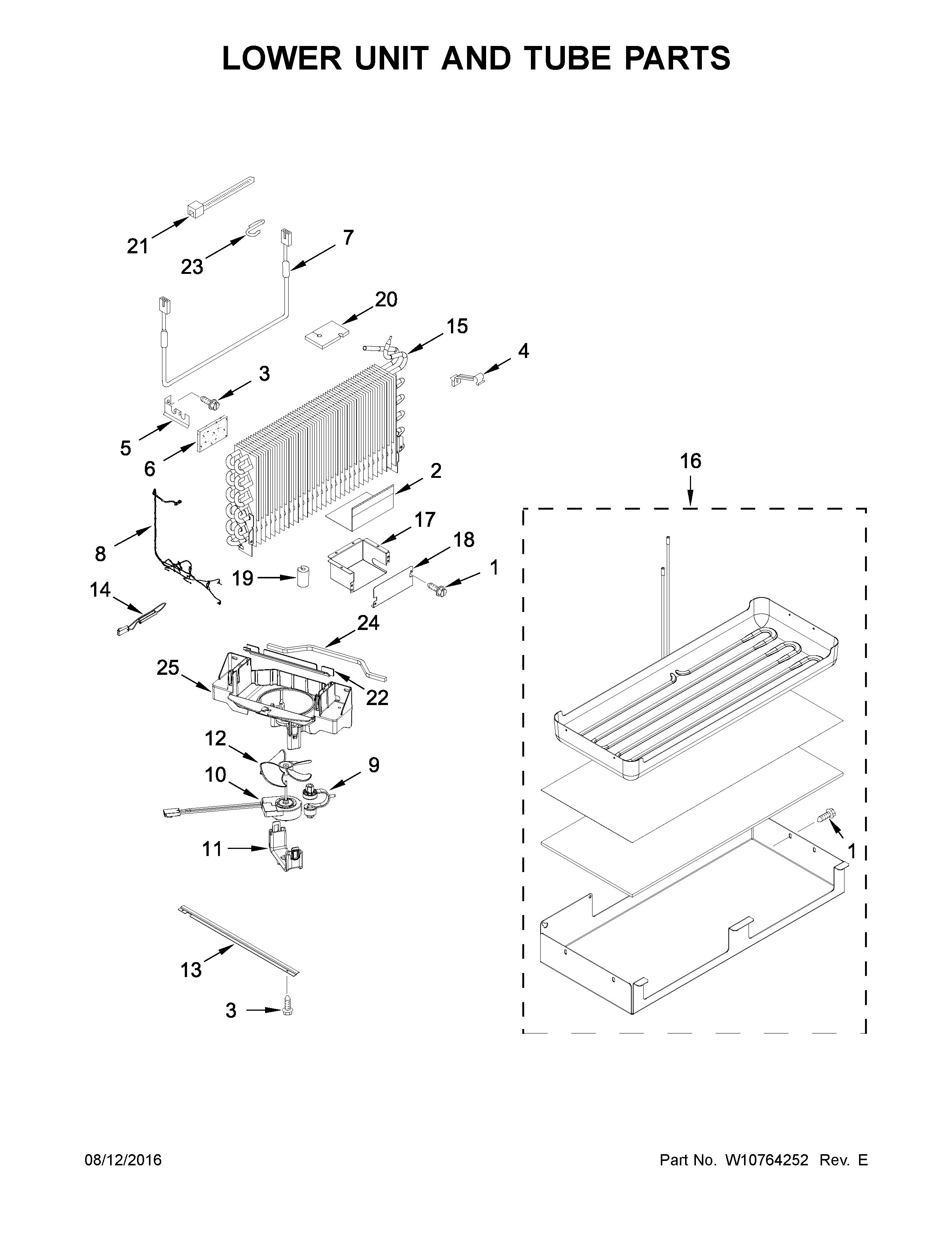 KitchenAid KBFN402ESS00 lower unit and tube parts diagram