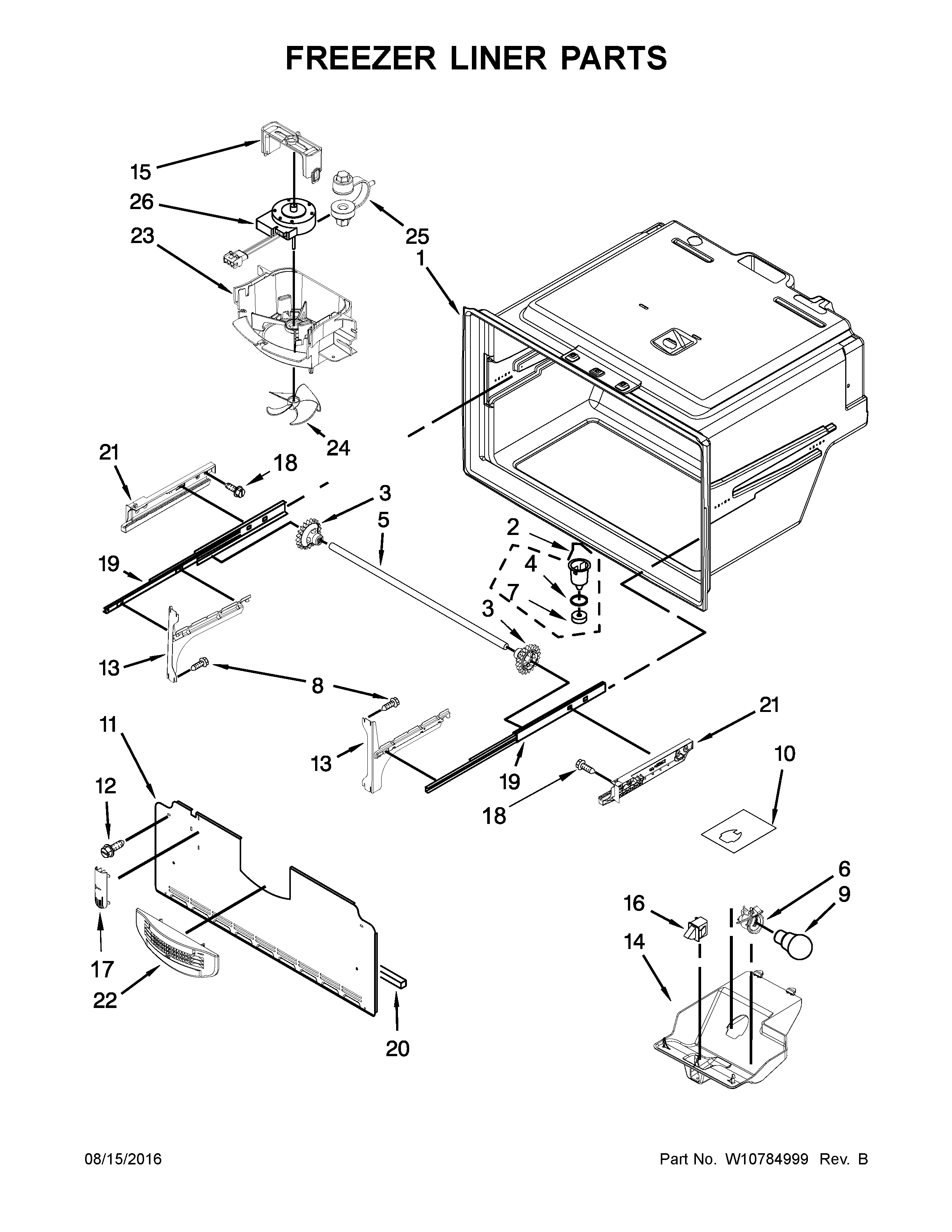 KitchenAid KRFC400EWH00 freezer liner parts diagram