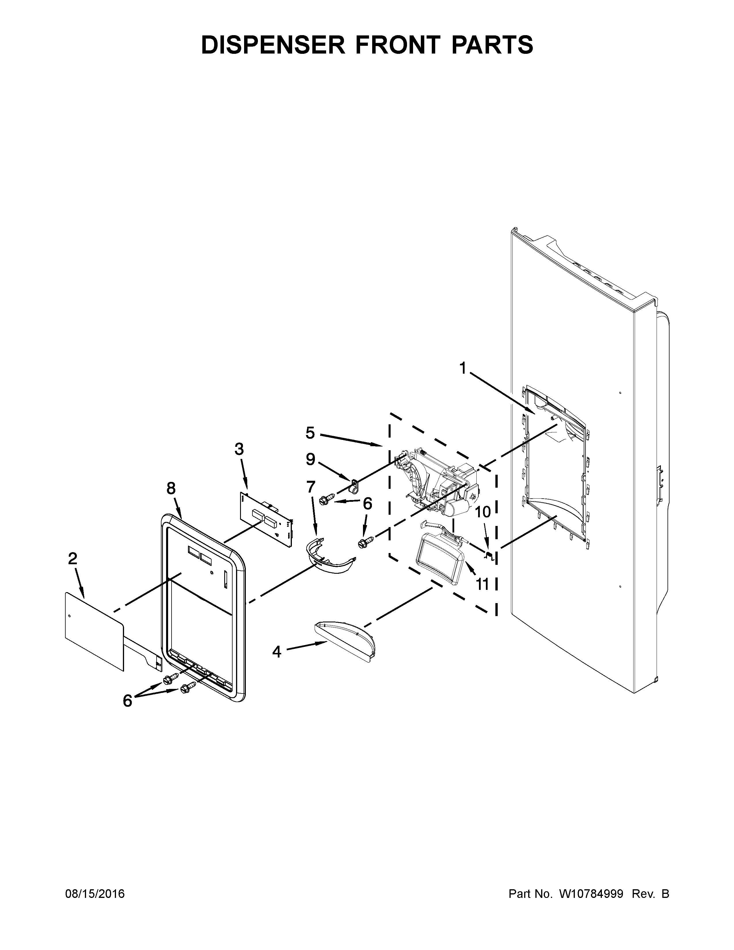 KitchenAid KRFC400EWH00 dispenser front parts diagram