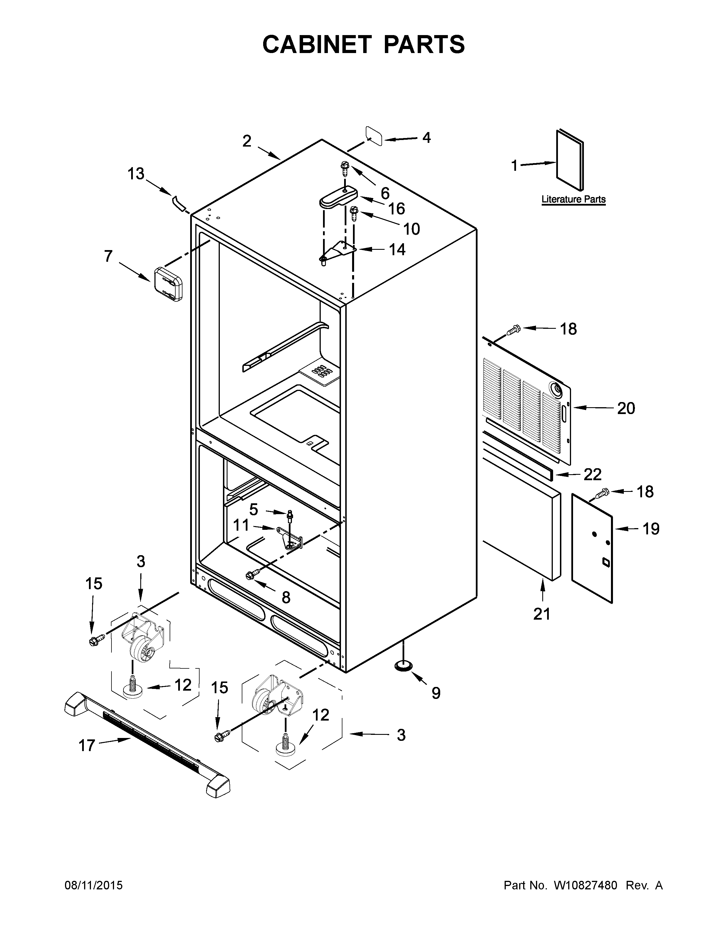 Whirlpool 5GBB2258EA00 cabinet parts diagram