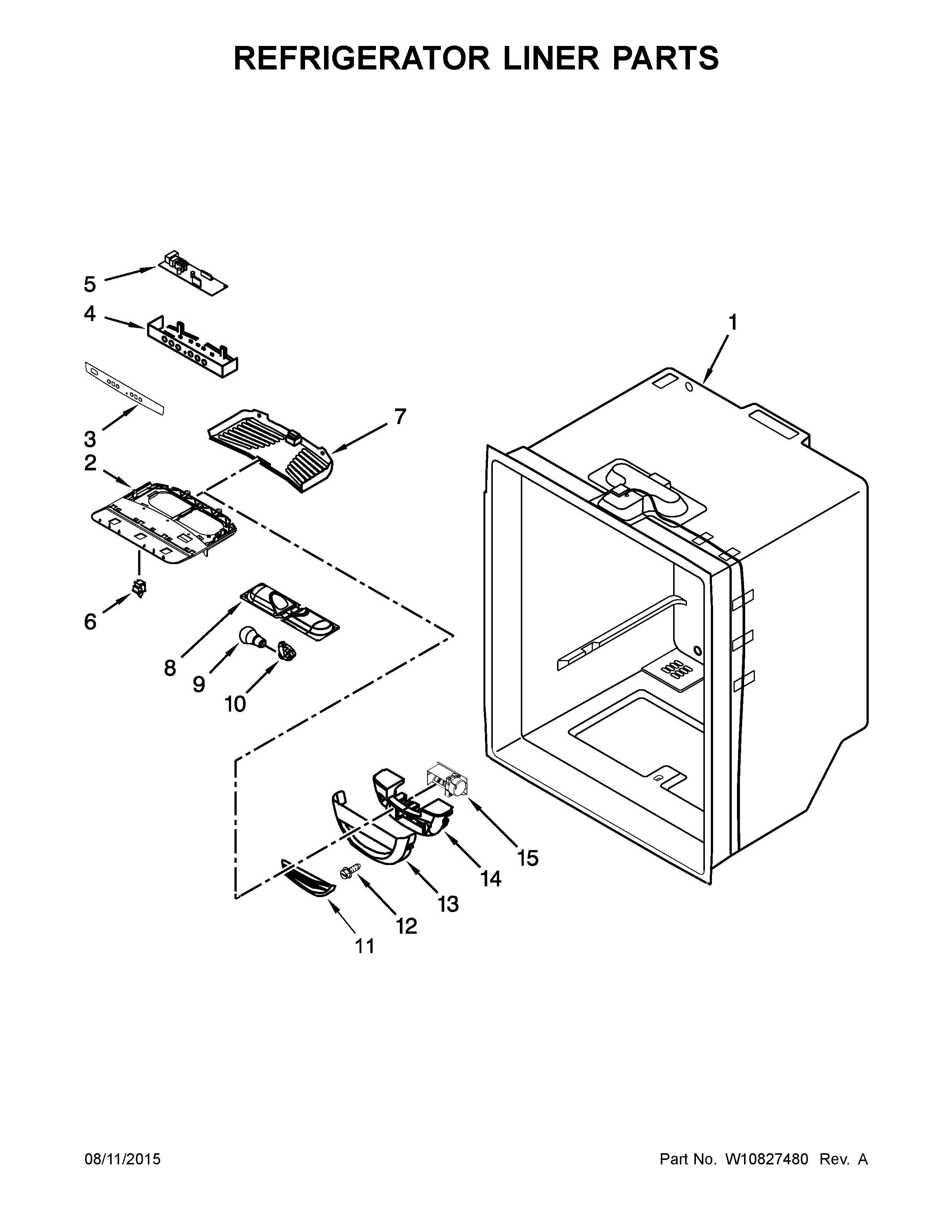 Whirlpool 5GBB2258EA00 refrigerator liner parts diagram