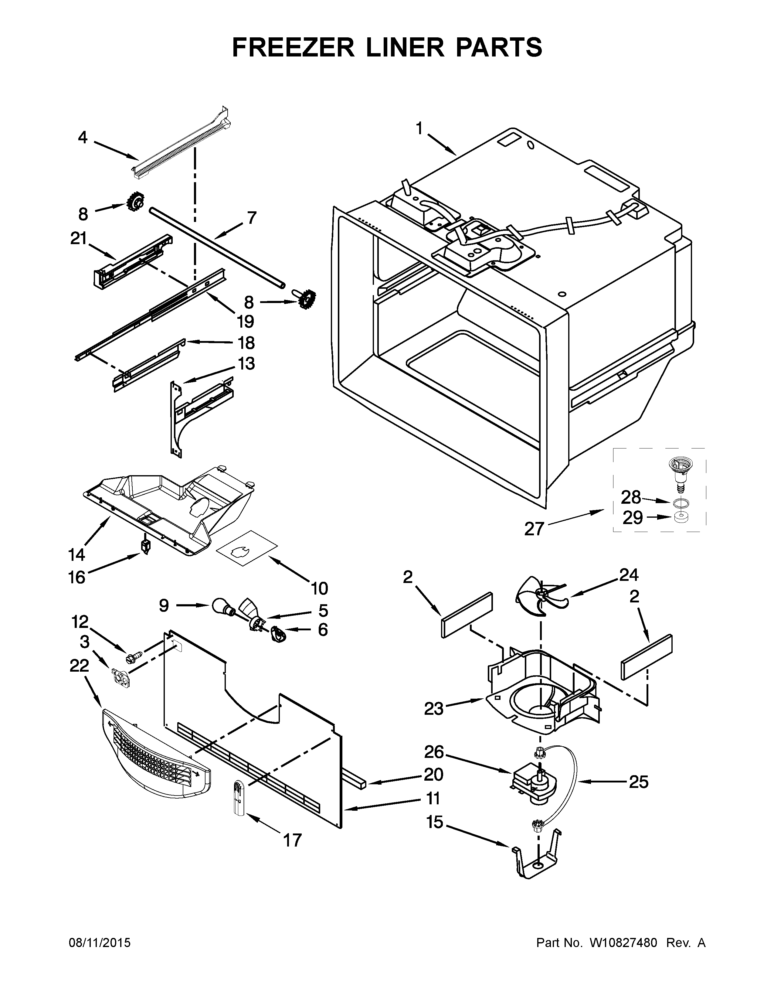 Whirlpool 5GBB2258EA00 freezer liner parts diagram