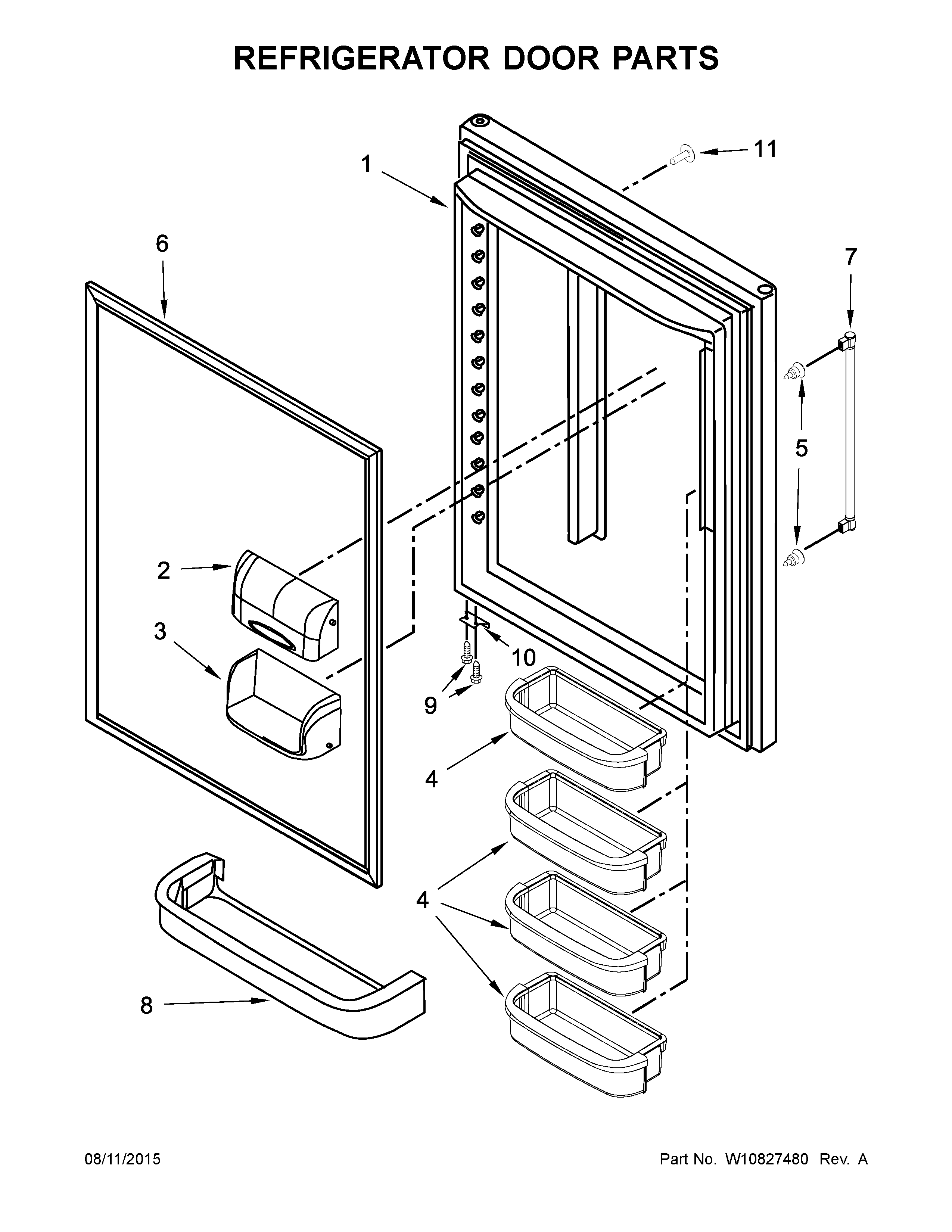 Whirlpool 5GBB2258EA00 refrigerator door parts diagram