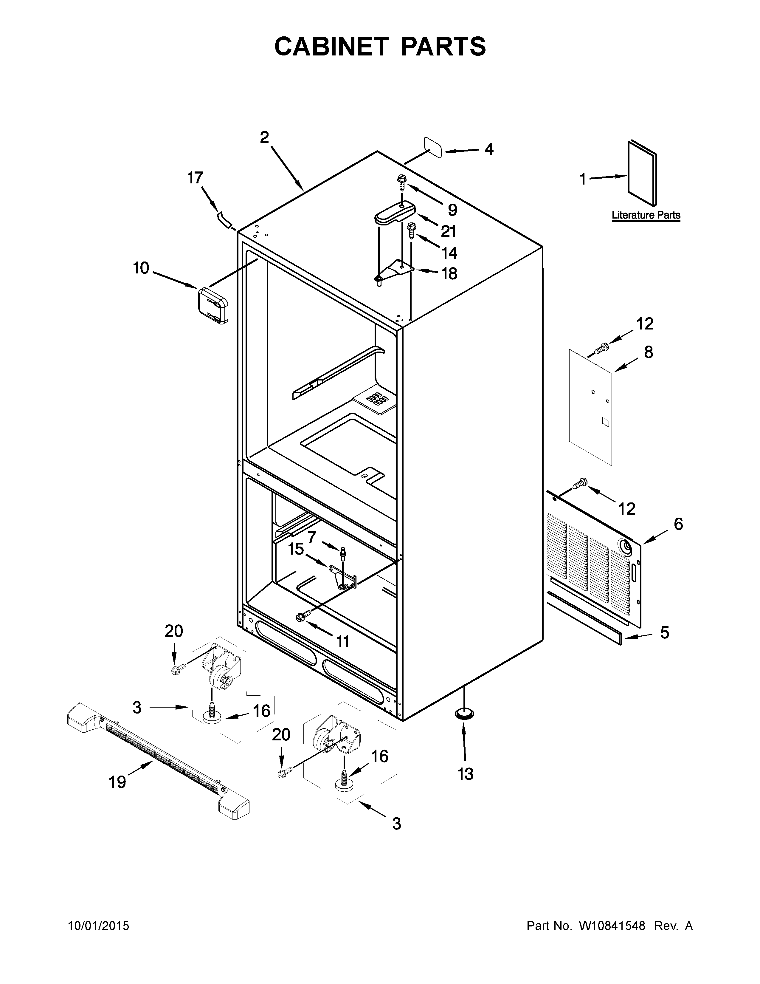 Whirlpool 5GBB1958EW00 cabinet parts diagram