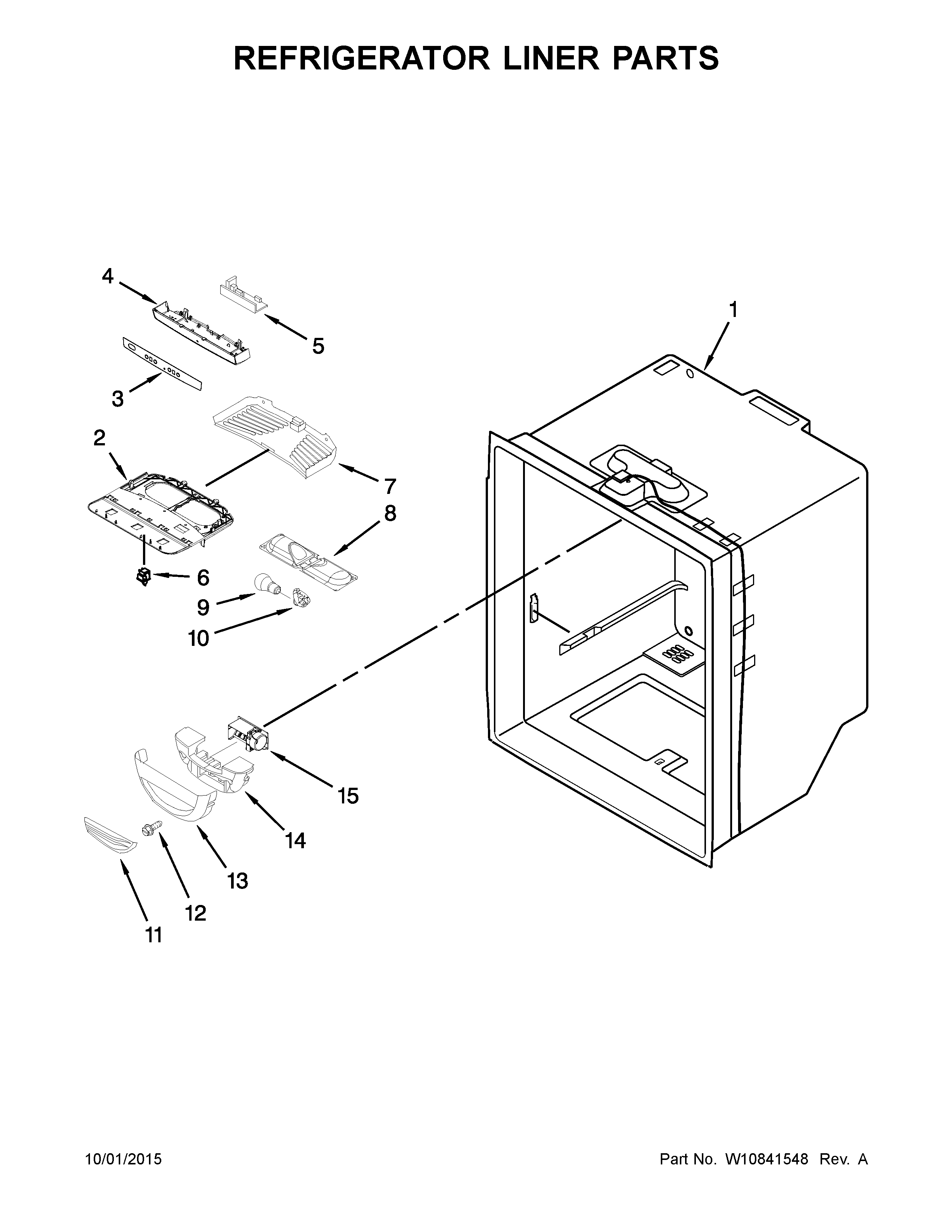 Whirlpool 5GBB1958EW00 refrigerator liner parts diagram