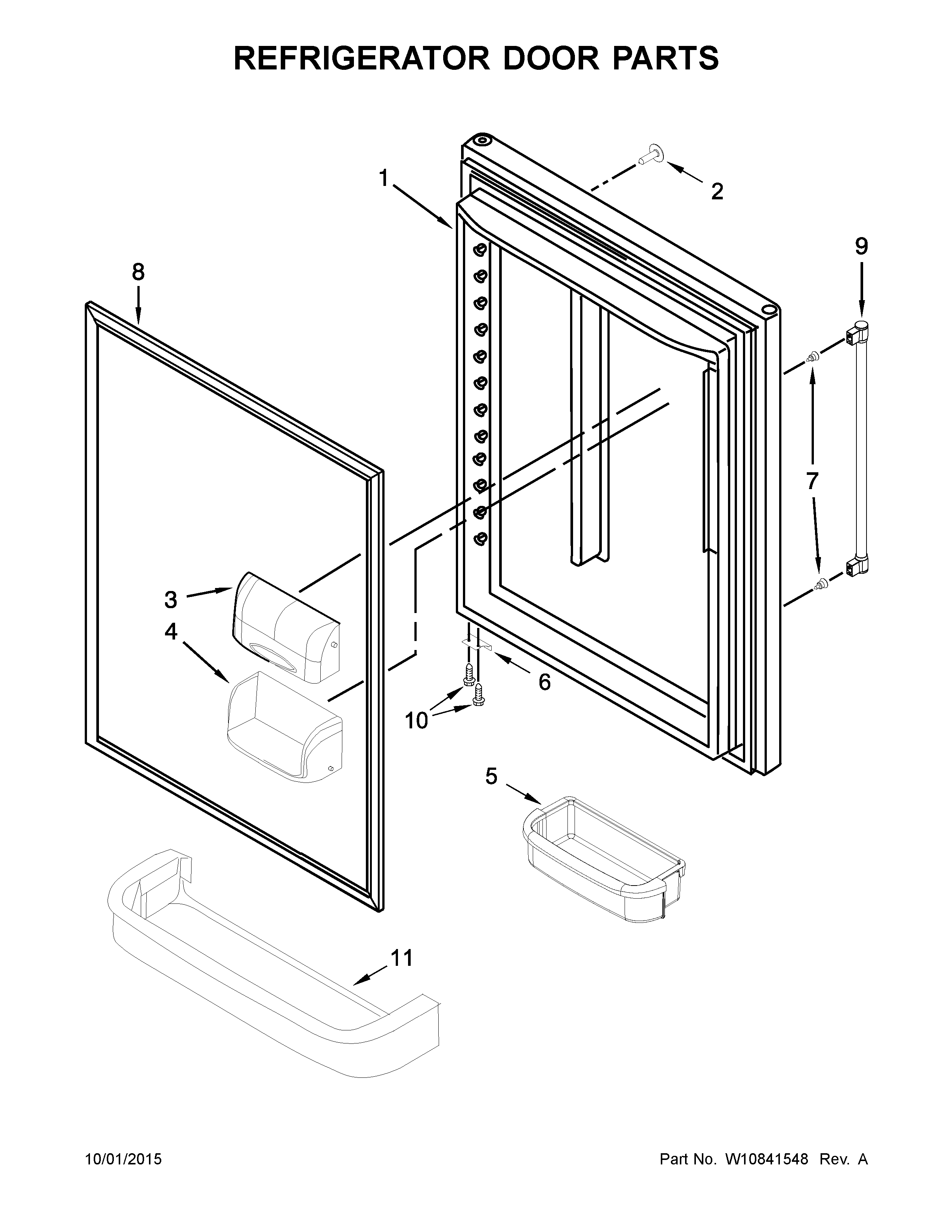 Whirlpool 5GBB1958EW00 refrigerator door parts diagram