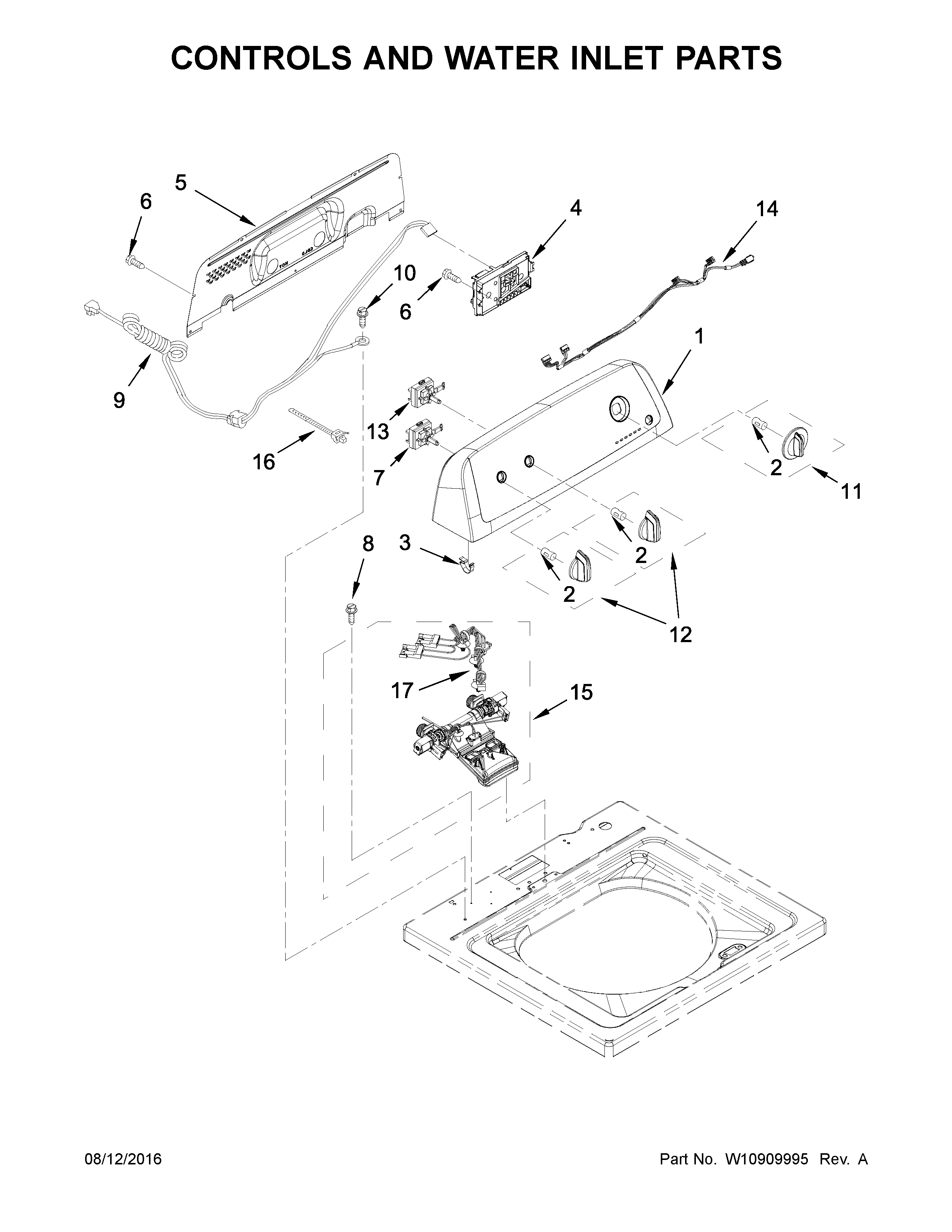 Inglis ITW4671EW1 controls and water inlet parts diagram