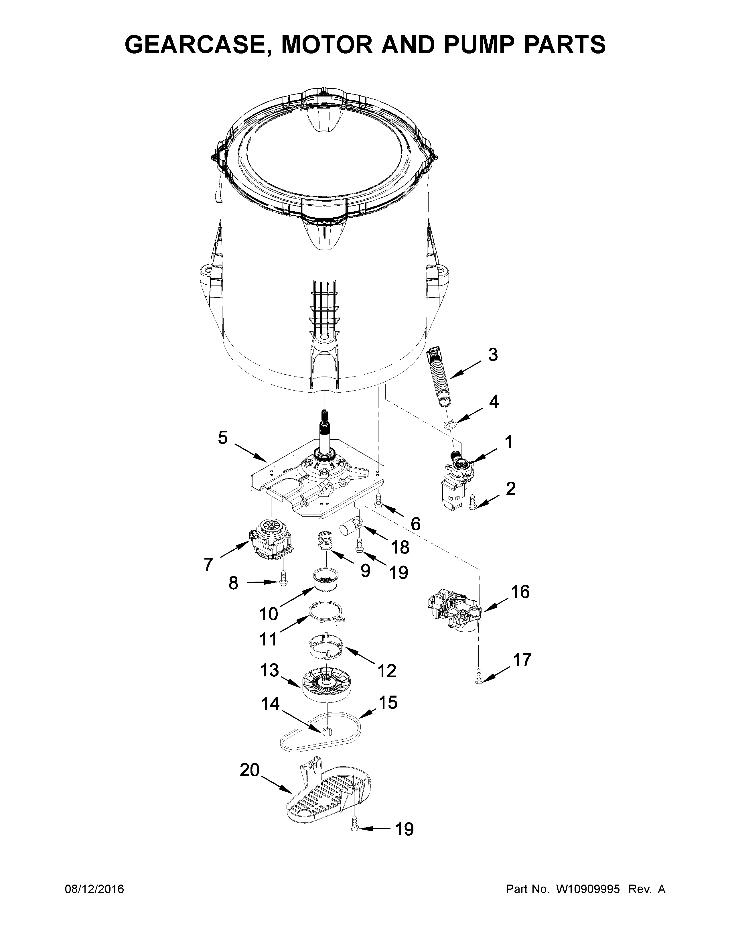 Inglis ITW4671EW1 gearcase, motor and pump parts diagram