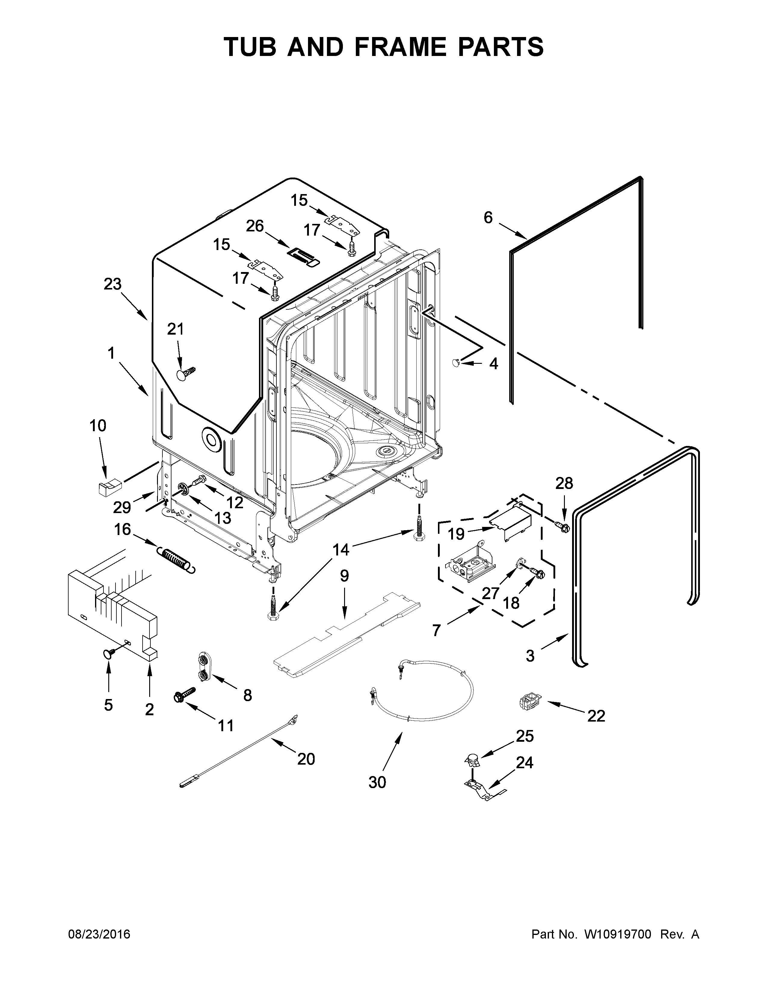Maytag MDB8959SFE4 tub and frame parts diagram