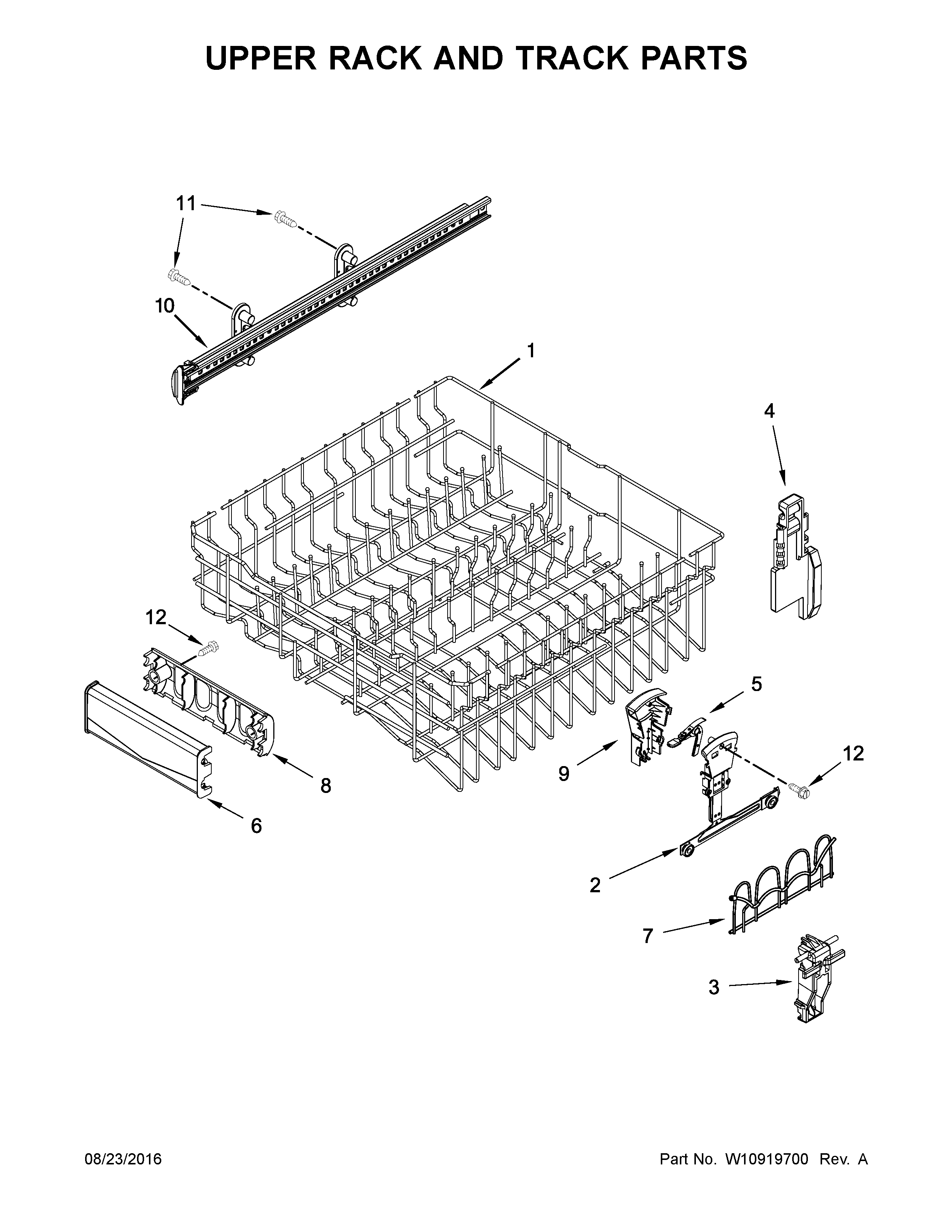 Maytag MDB8959SFE4 upper rack and track parts diagram