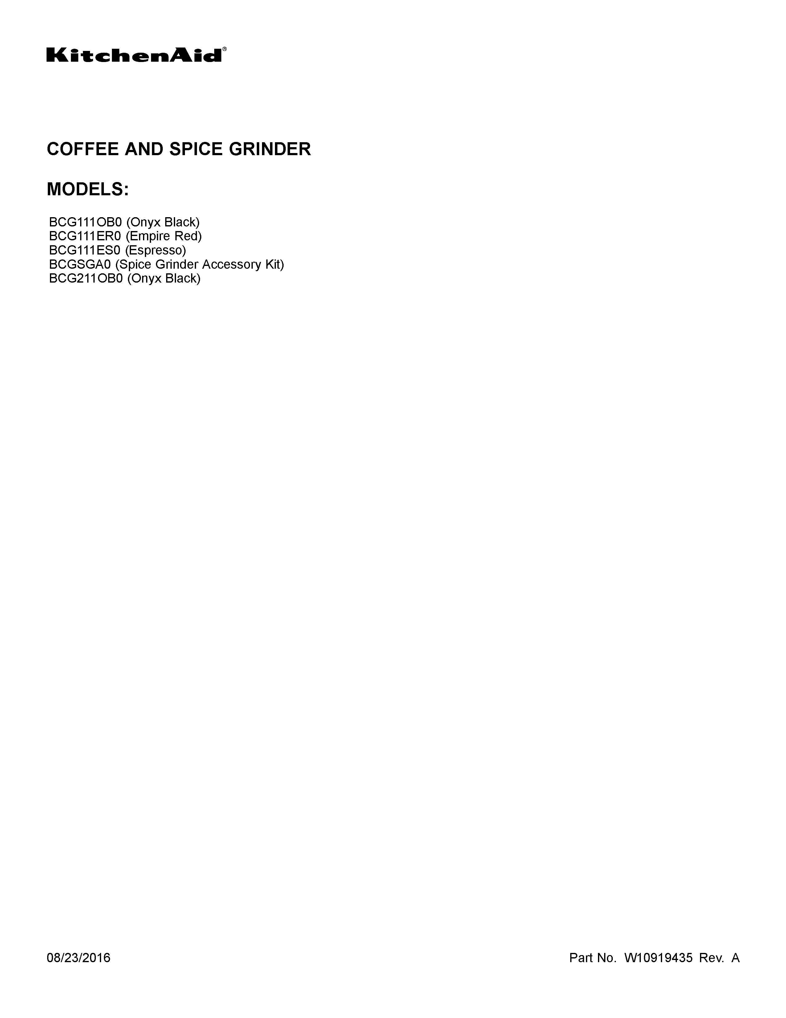 KitchenAid BCG211OB0 cover sheet diagram