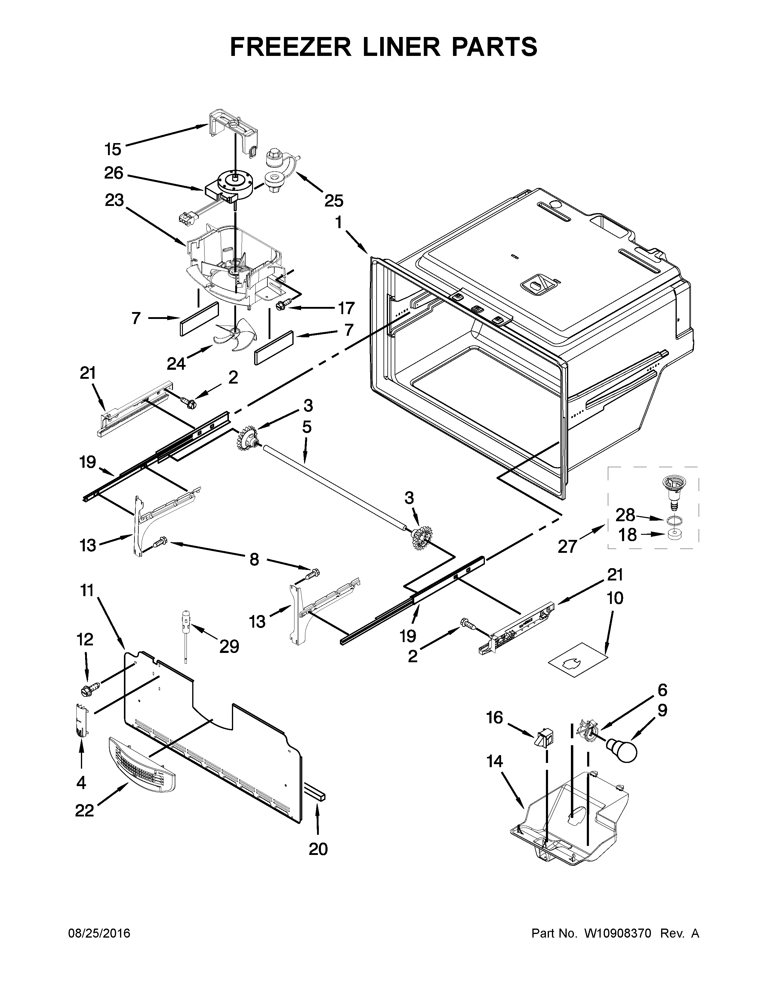 Maytag MFI2570FEH01 freezer liner parts diagram