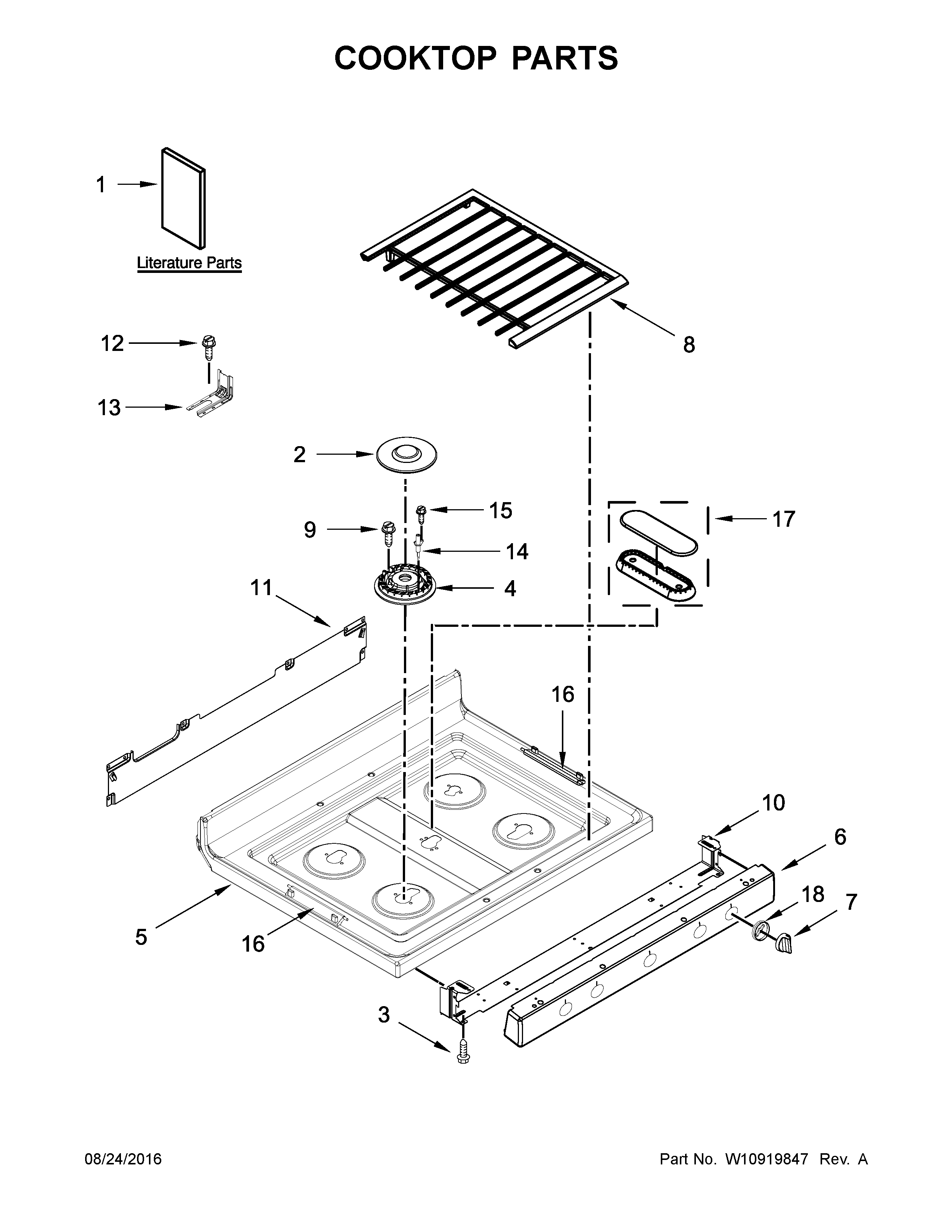 Whirlpool WFG745H0FS1 cooktop parts diagram
