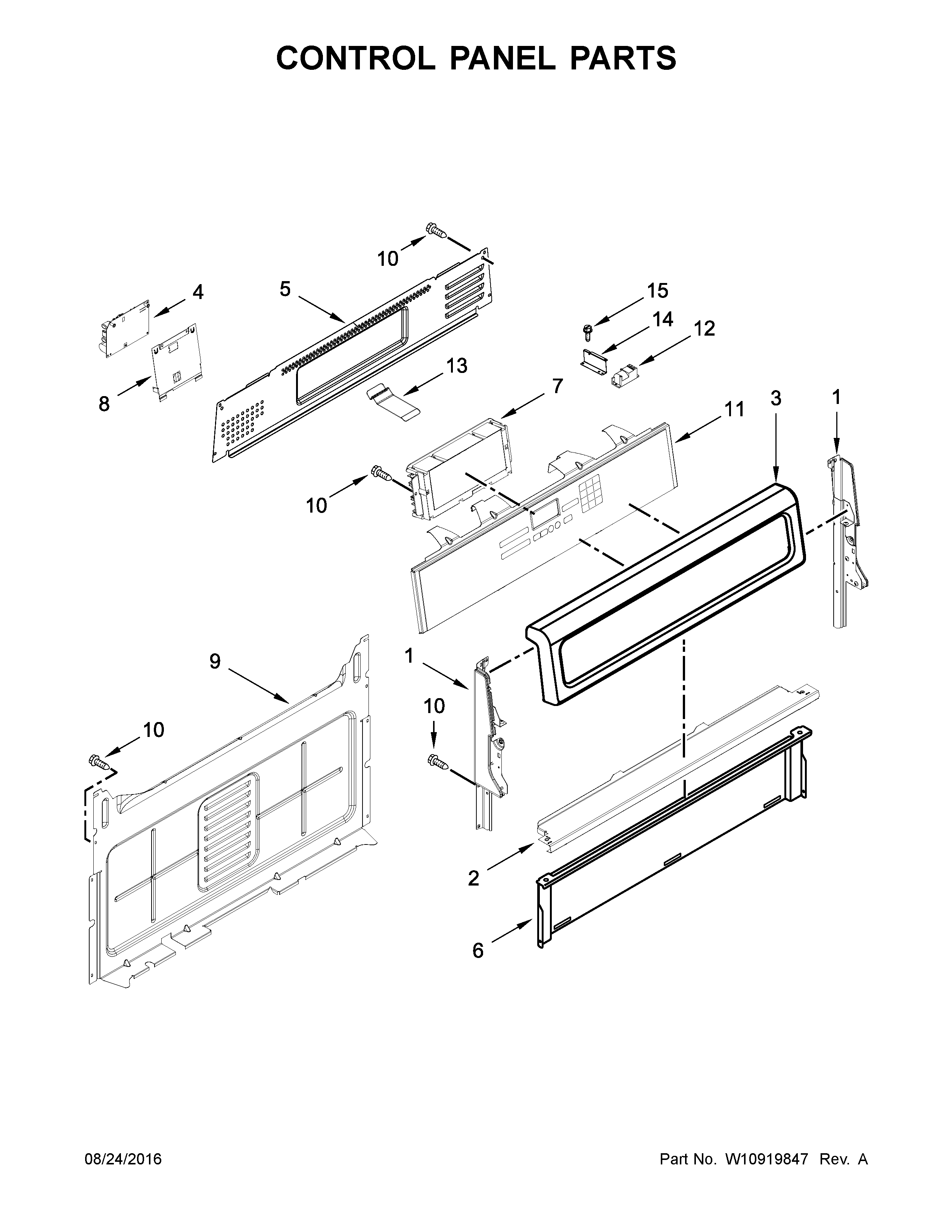 Whirlpool WFG745H0FS1 control panel parts diagram