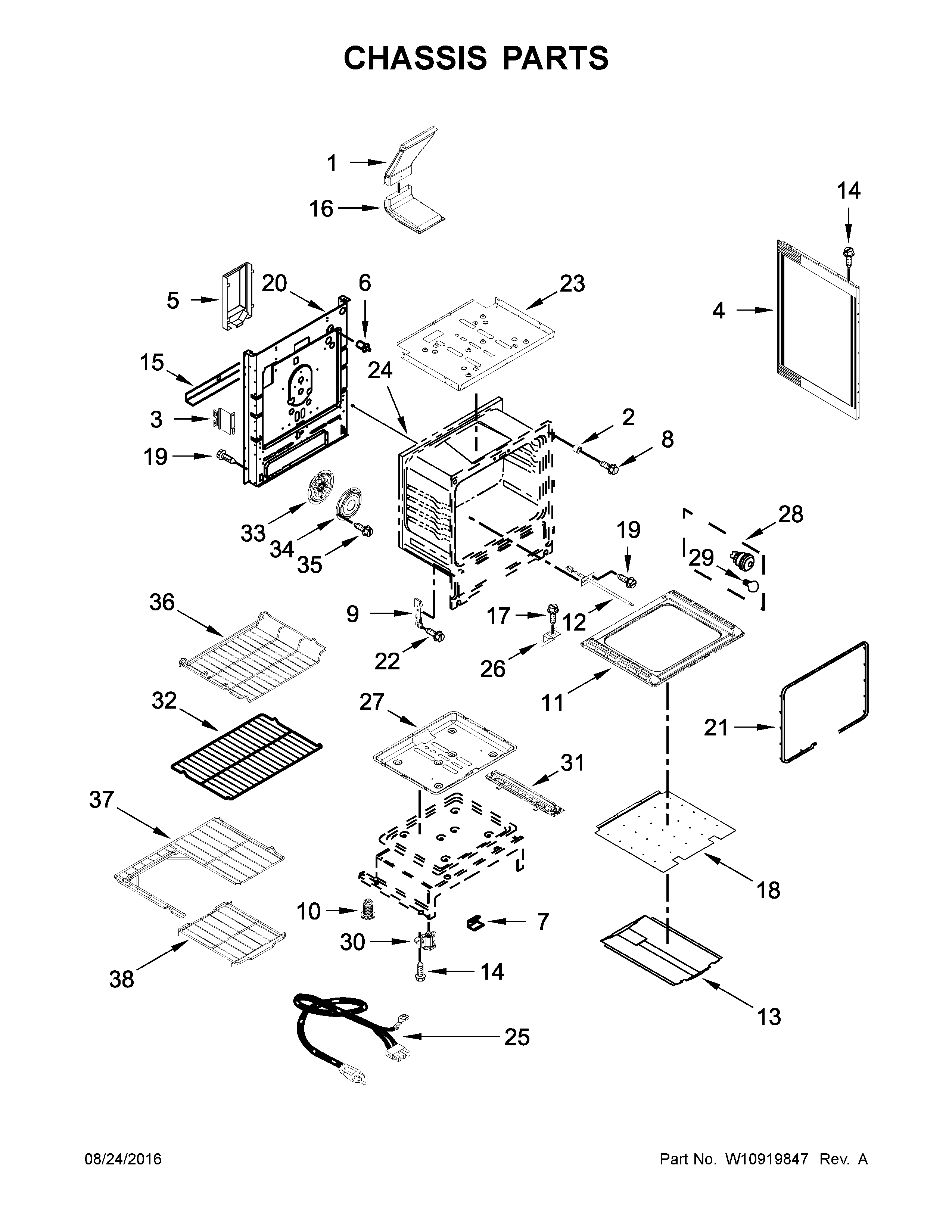 Whirlpool WFG745H0FS1 chassis parts diagram