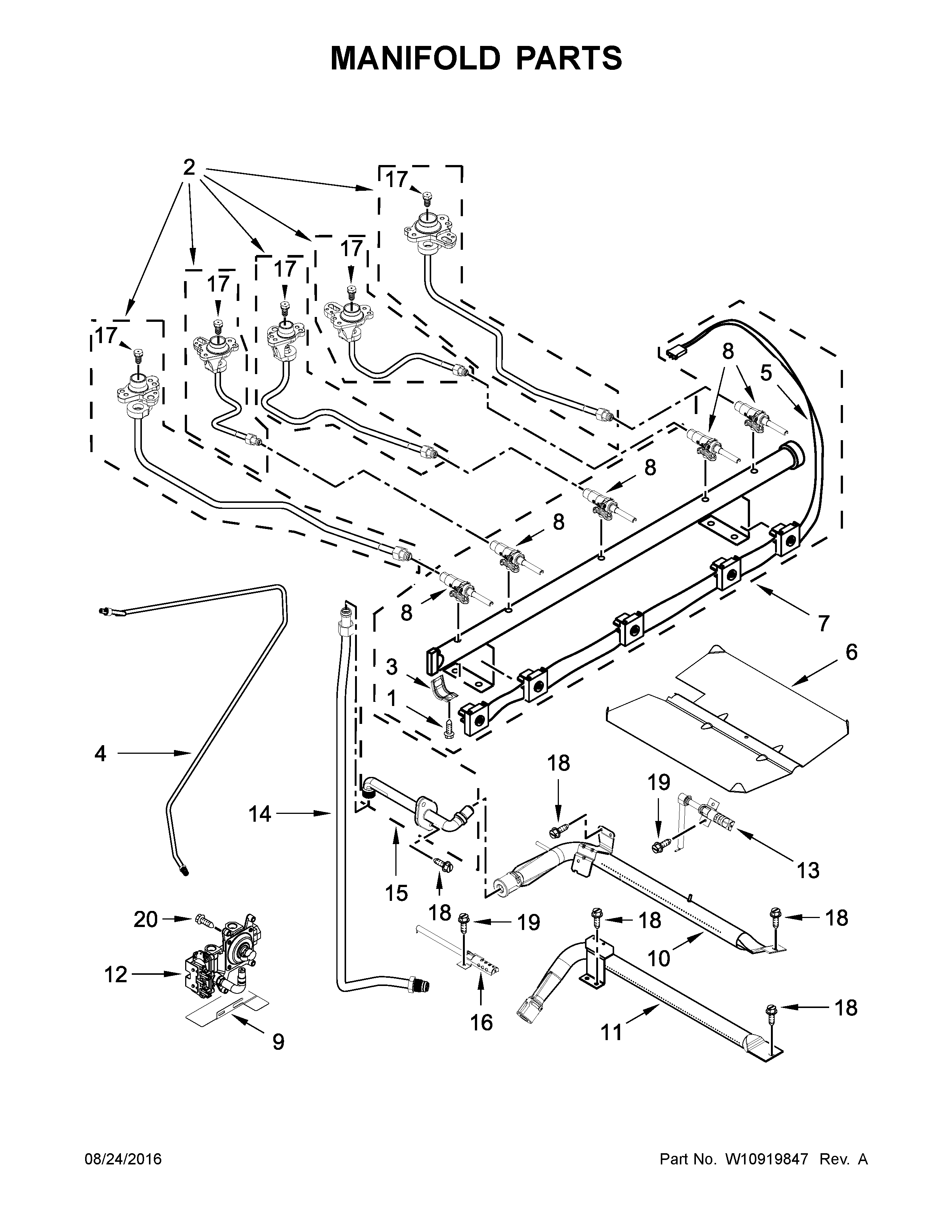 Whirlpool WFG745H0FS1 manifold parts diagram