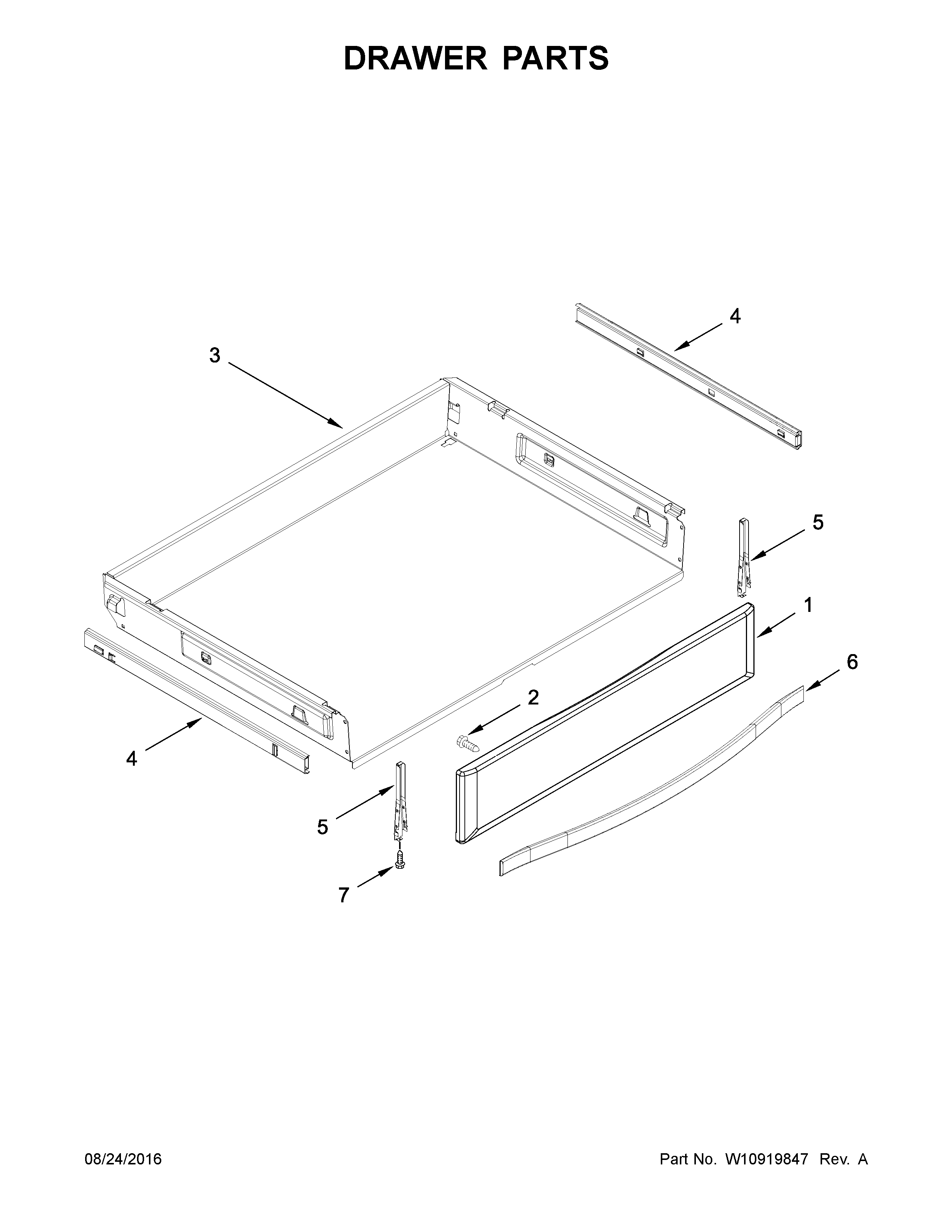 Whirlpool WFG745H0FS1 drawer parts diagram