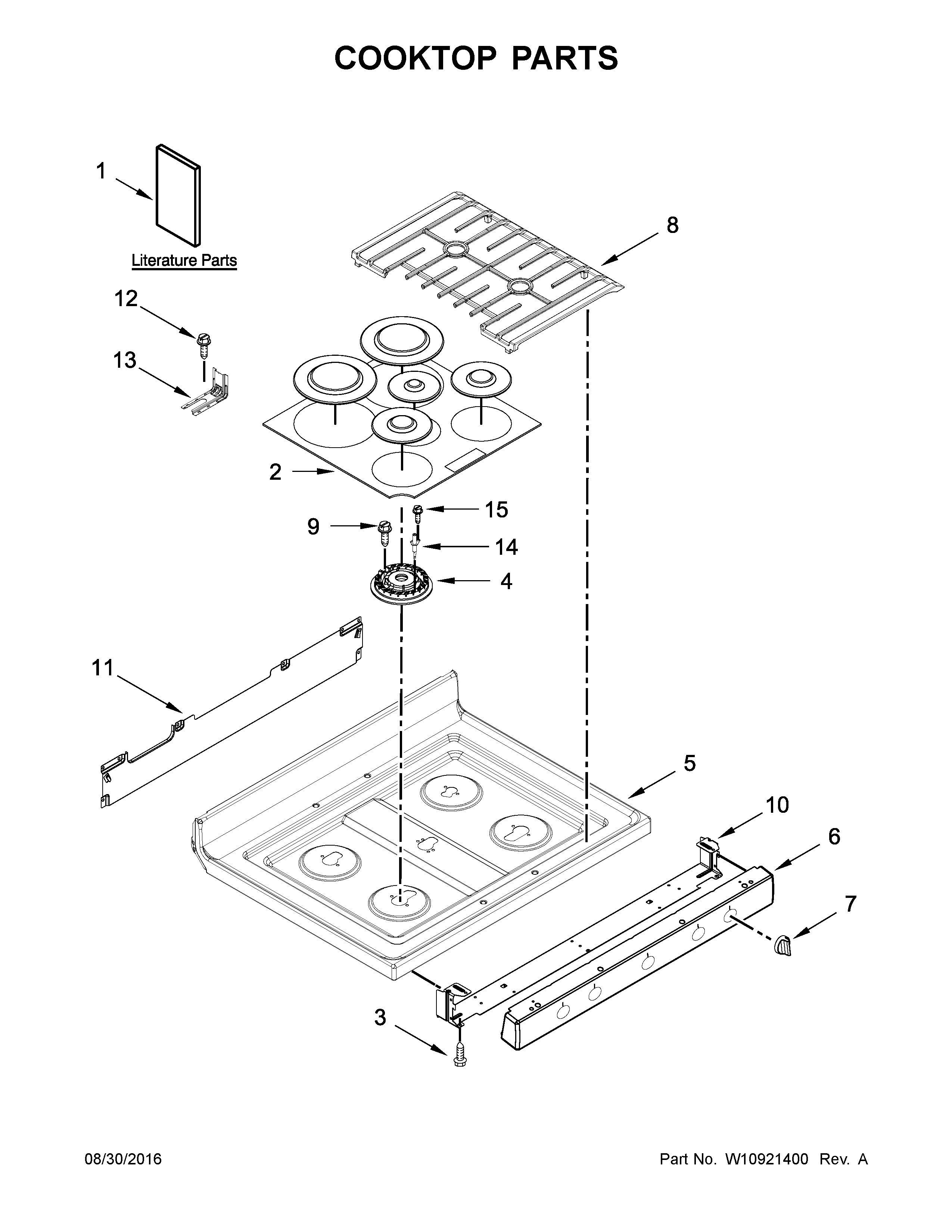 Whirlpool WFG540H0ES1 cooktop parts diagram