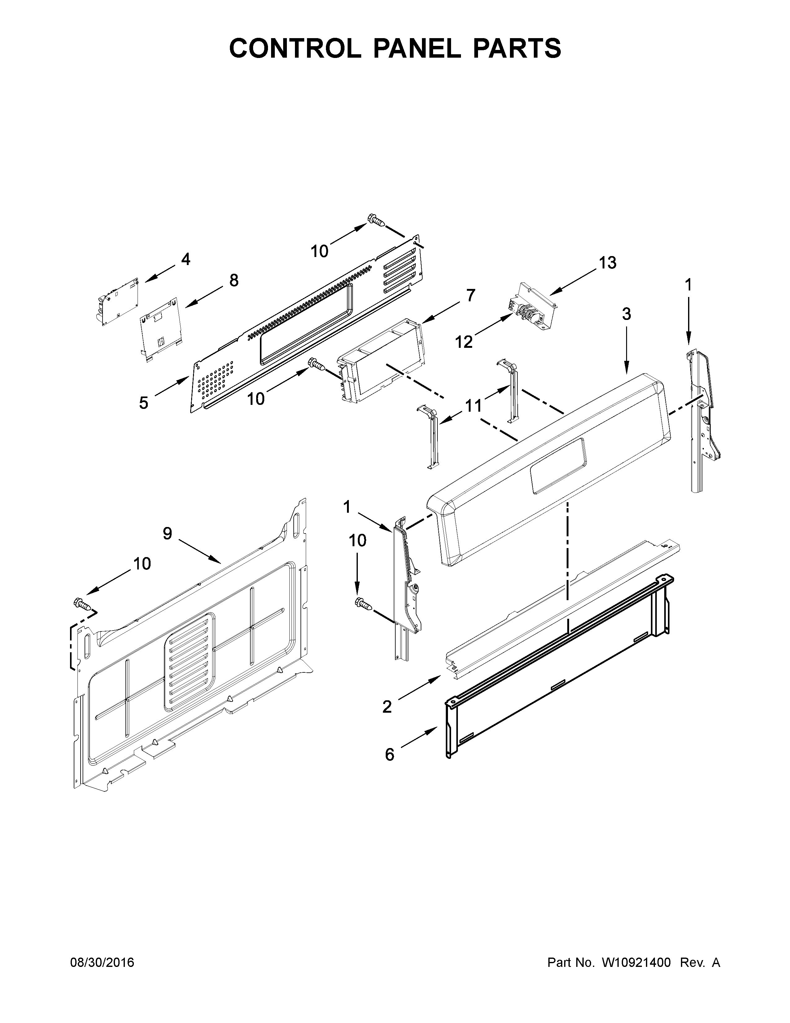 Whirlpool WFG540H0ES1 control panel parts diagram